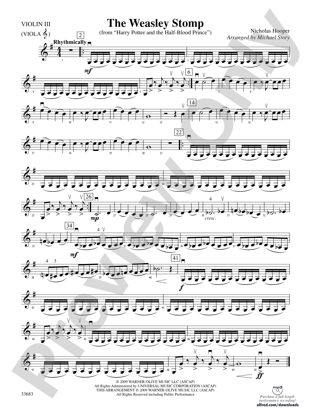The Weasley Stomp (from Harry Potter and the Half-Blood Prince): 3rd Violin (Viola [TC])