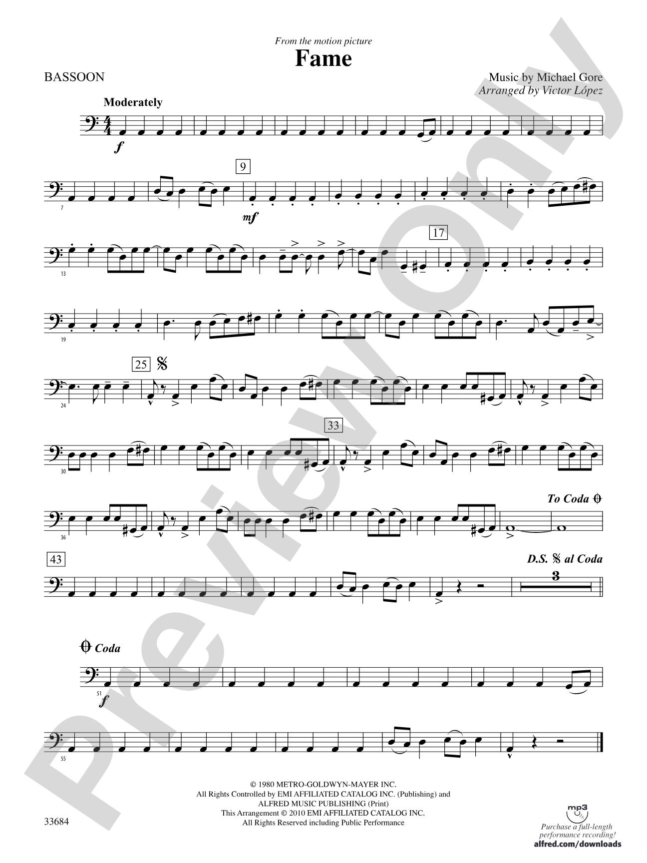 Fame (from the motion pictureFame): Bassoon