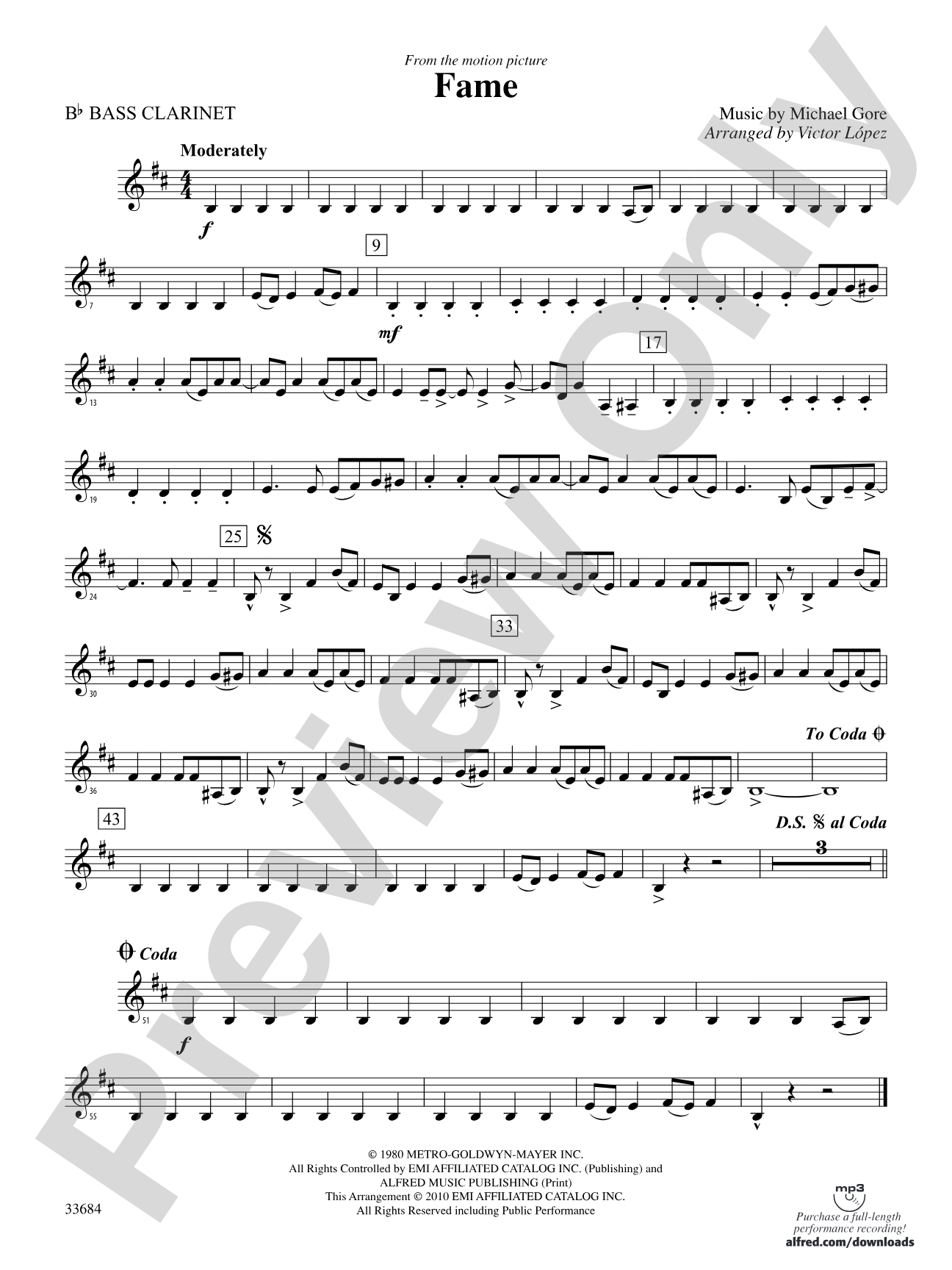 Fame (from the motion pictureFame): B-flat Bass Clarinet