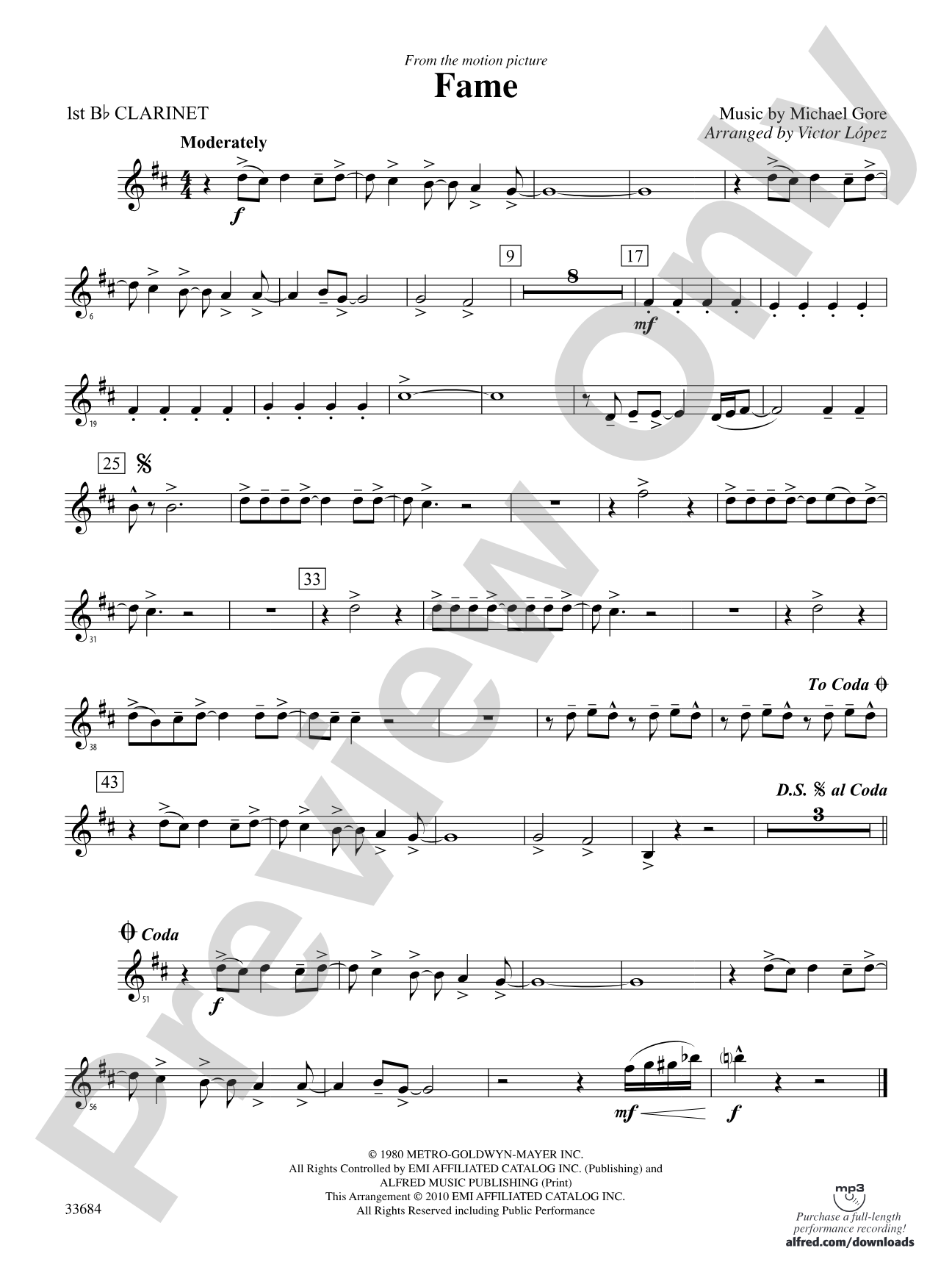 Fame (from the motion pictureFame): 1st B-flat Clarinet