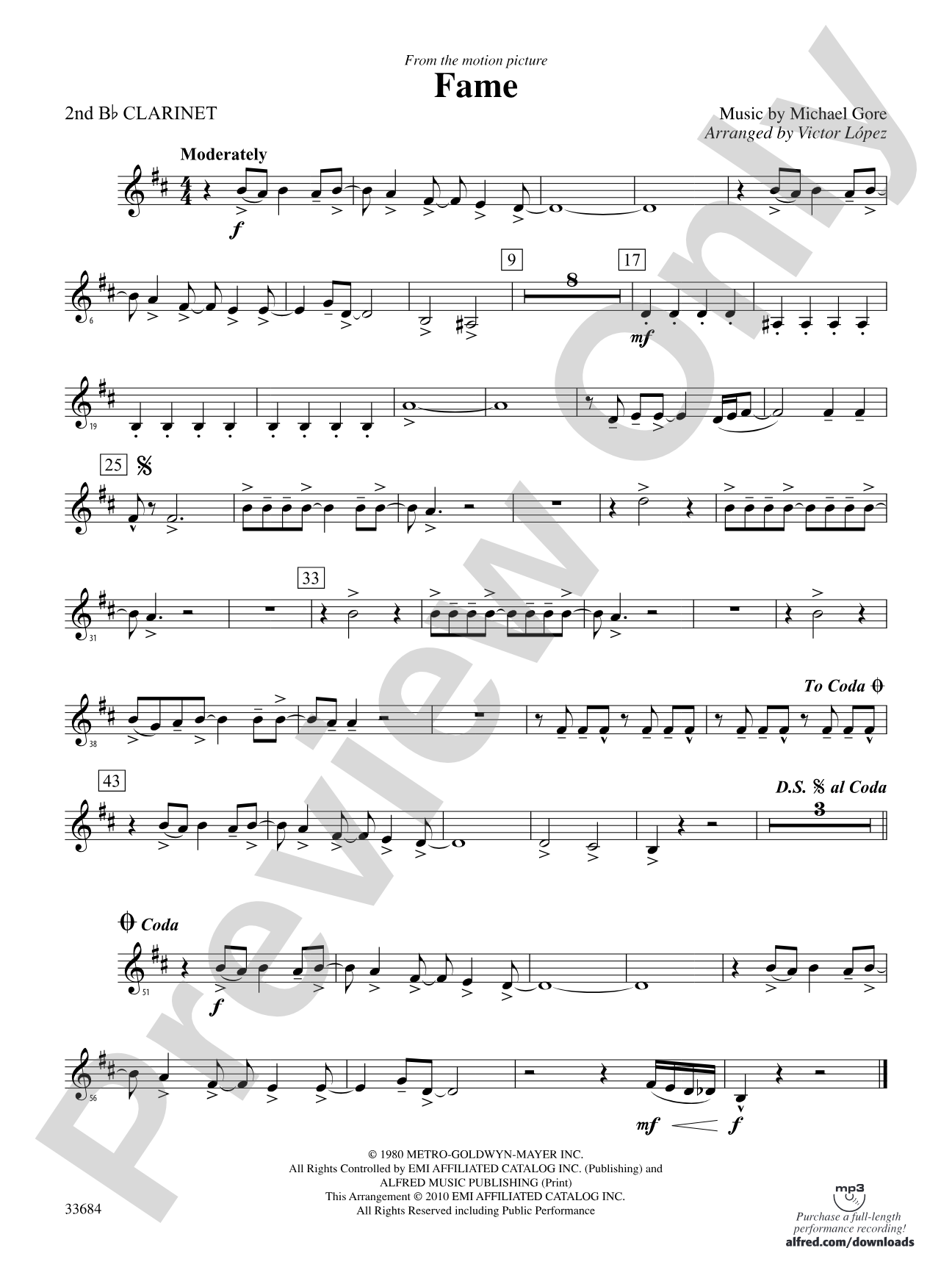 Fame (from the motion pictureFame): 2nd B-flat Clarinet
