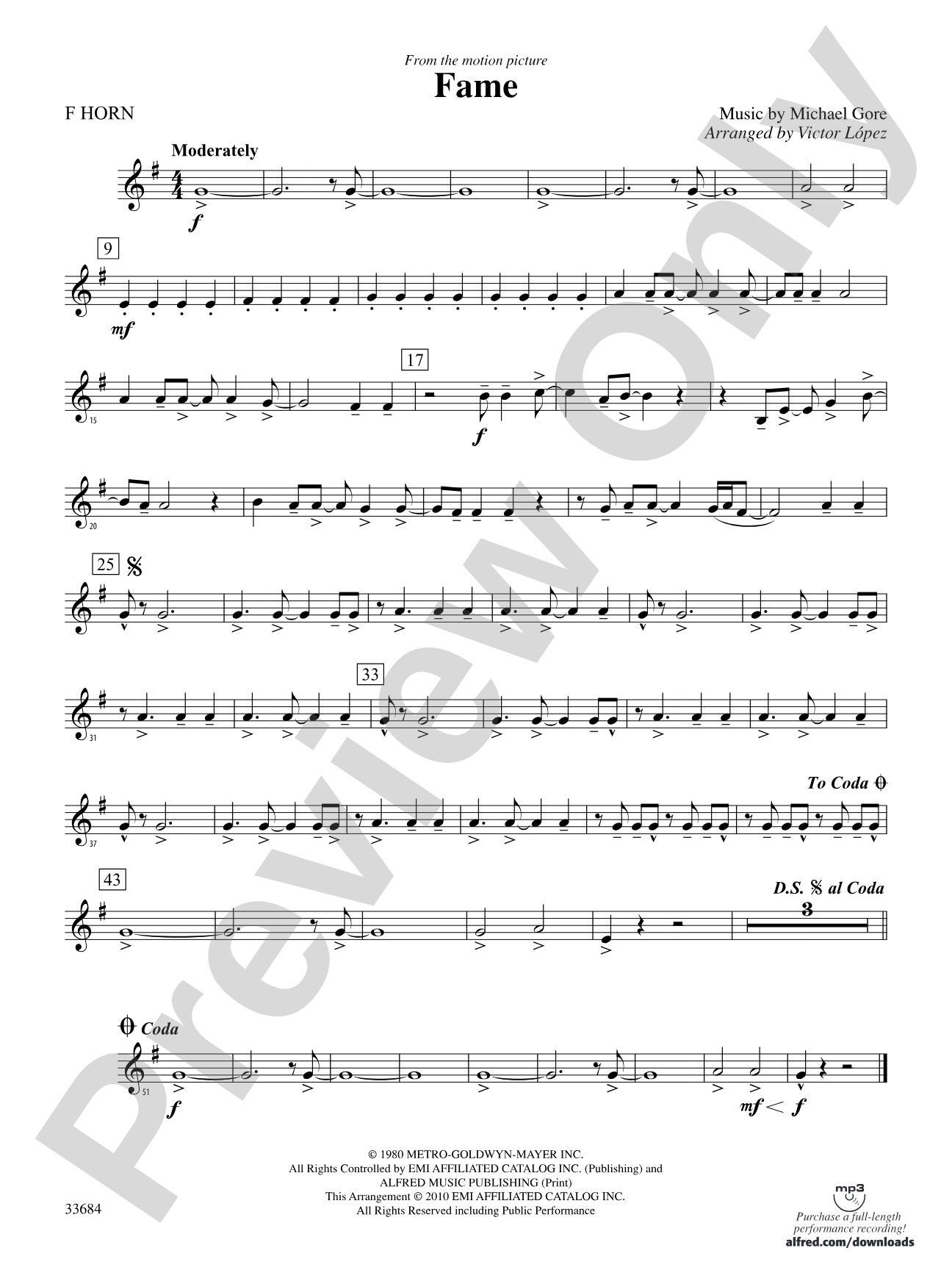 Fame (from the motion pictureFame): 1st F Horn