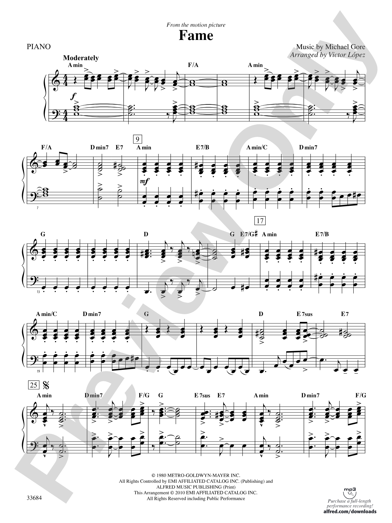 Fame (from the motion pictureFame): Piano Accompaniment