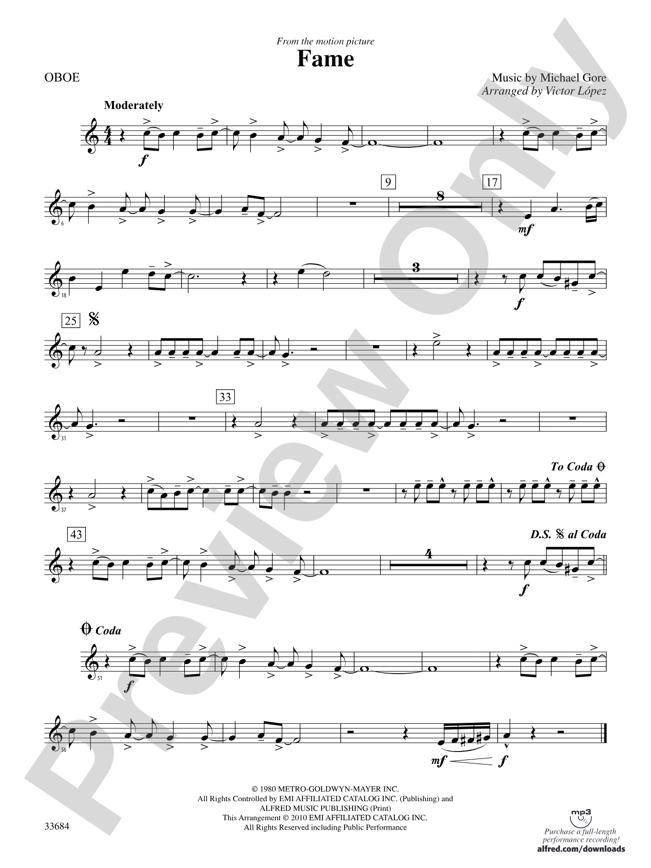 Fame (from the motion pictureFame): Oboe