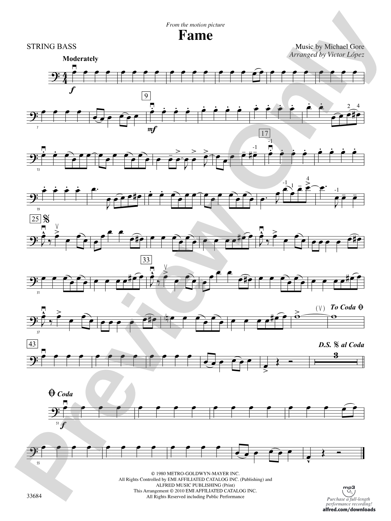 Fame (from the motion pictureFame): String Bass
