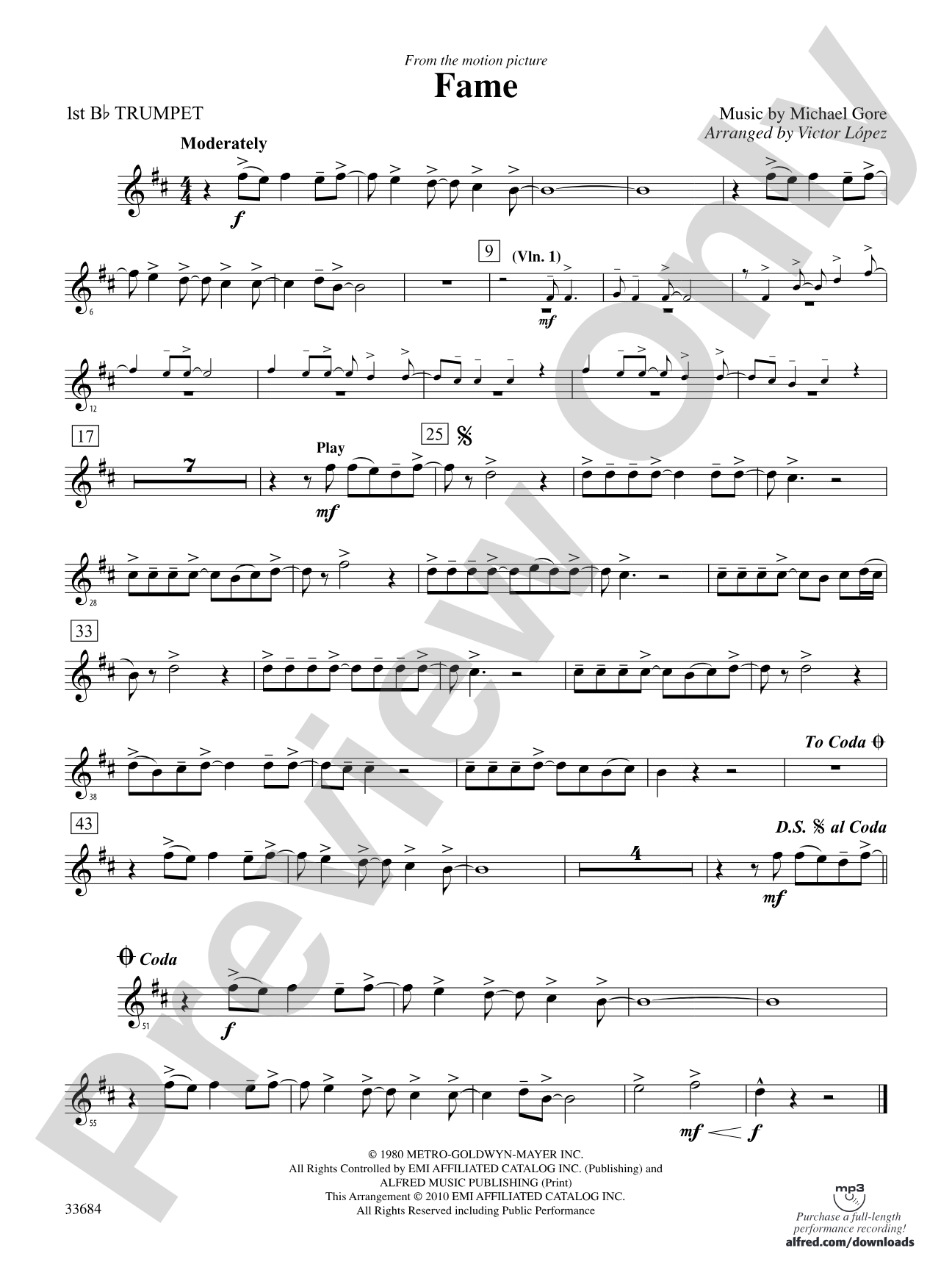 Fame (from the motion pictureFame): 1st B-flat Trumpet