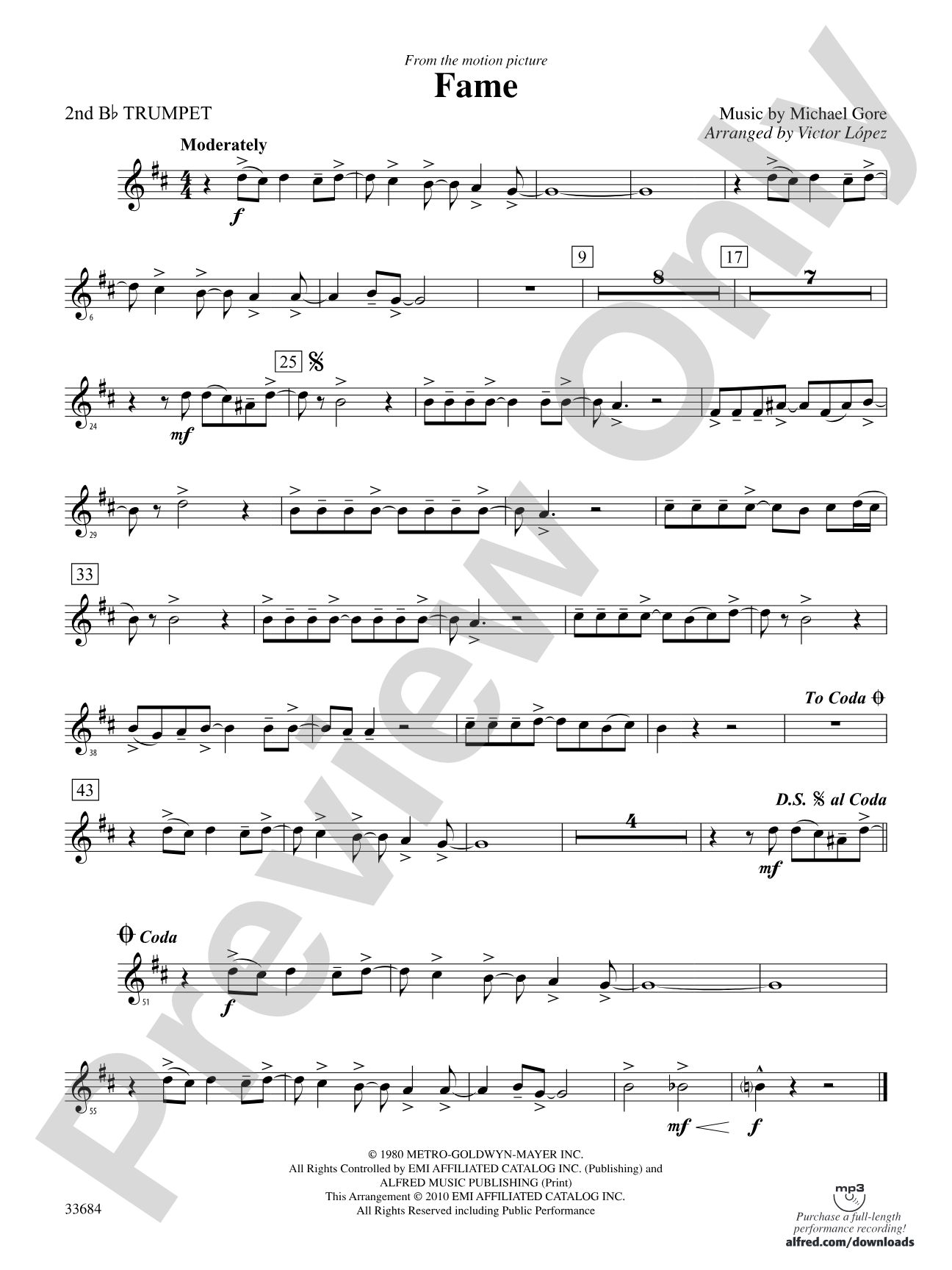 Fame (from the motion pictureFame): 2nd B-flat Trumpet
