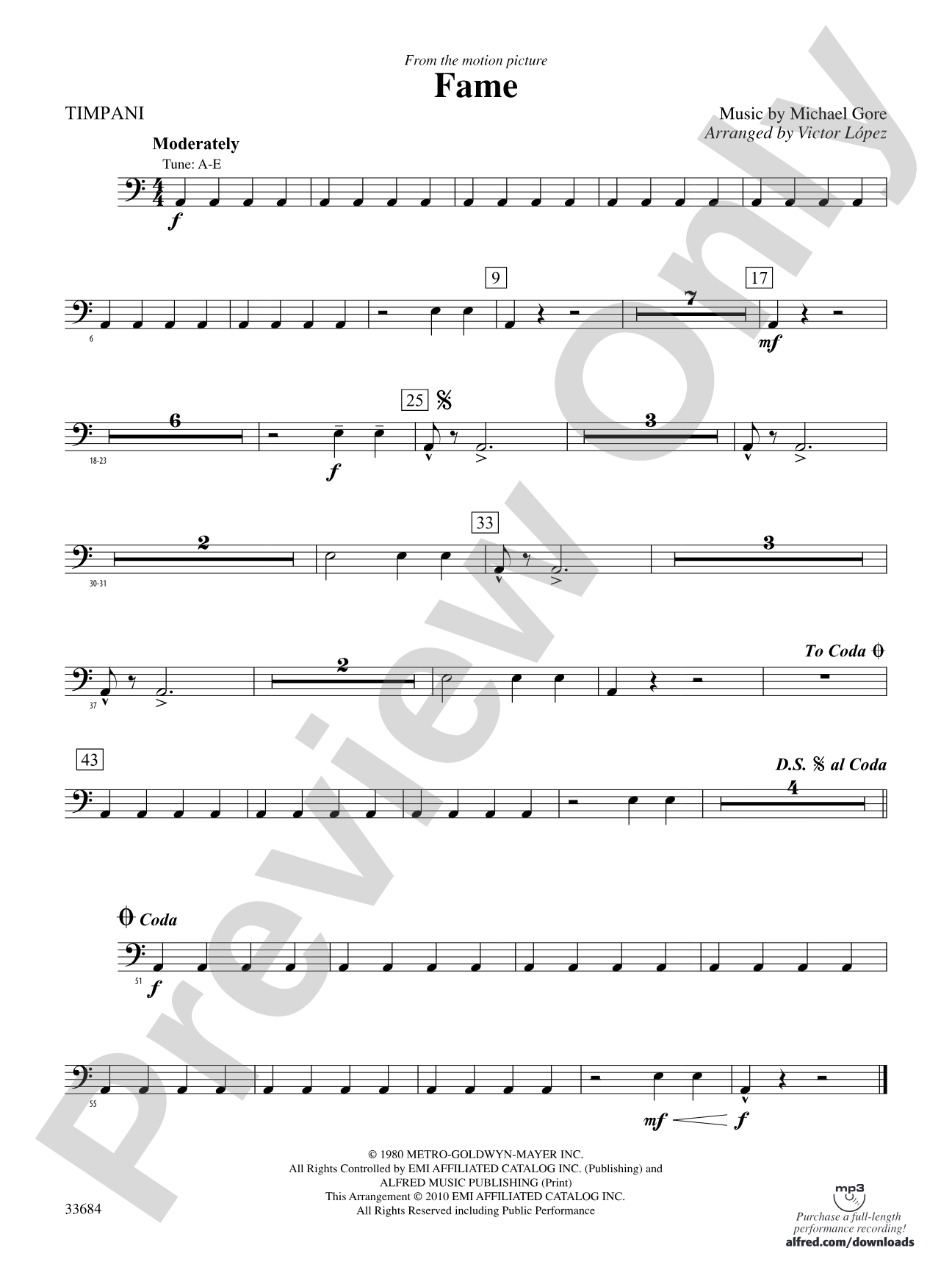 Fame (from the motion pictureFame): Timpani