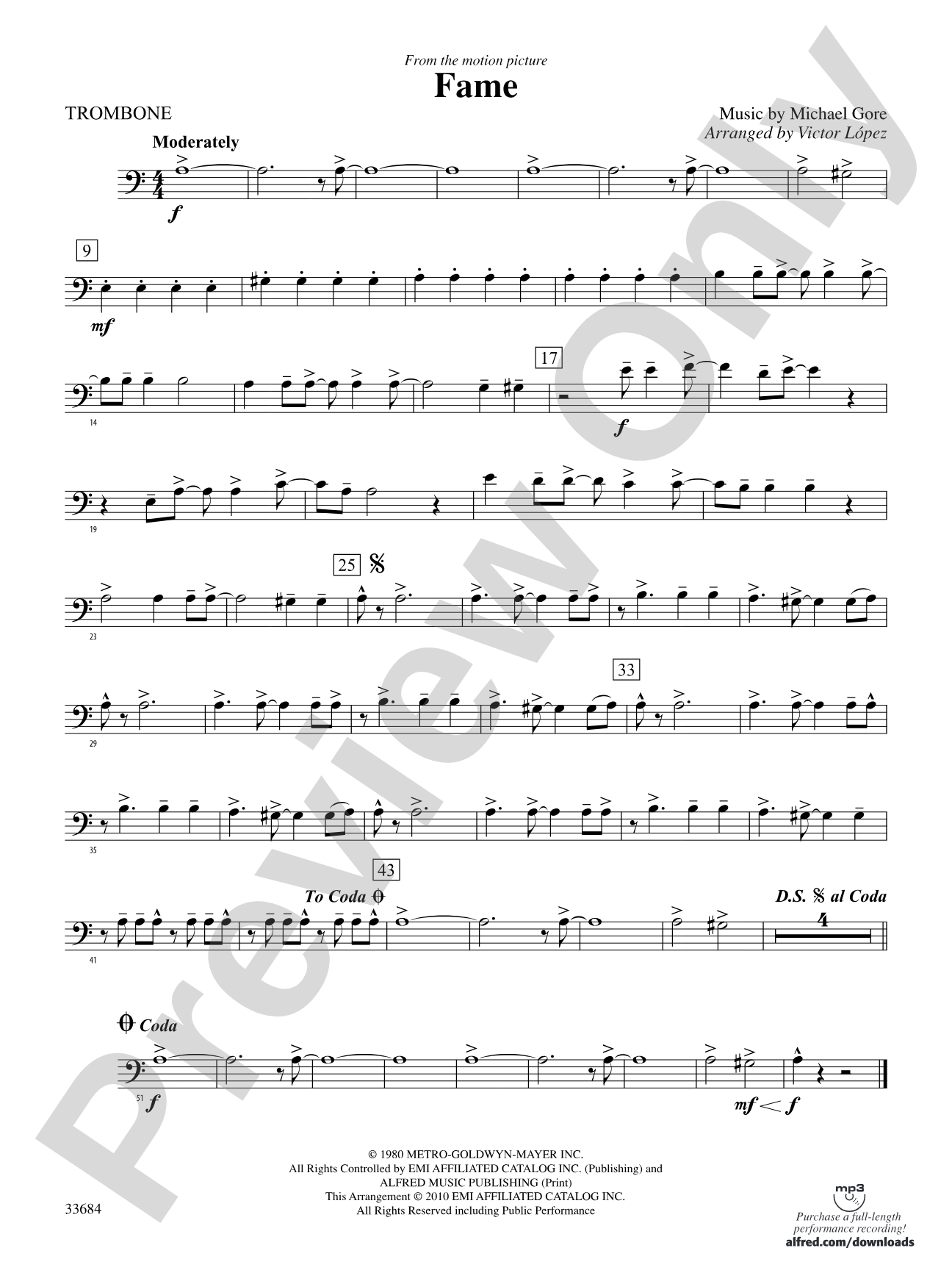 Fame (from the motion pictureFame): 1st Trombone