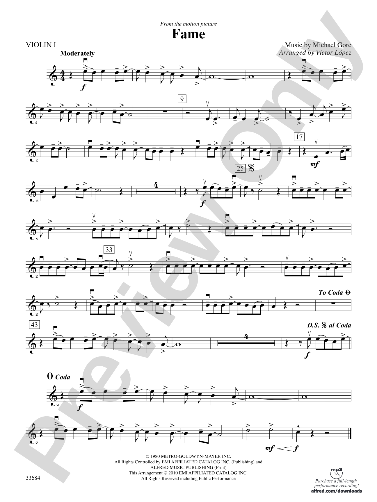 Fame (from the motion pictureFame): 1st Violin