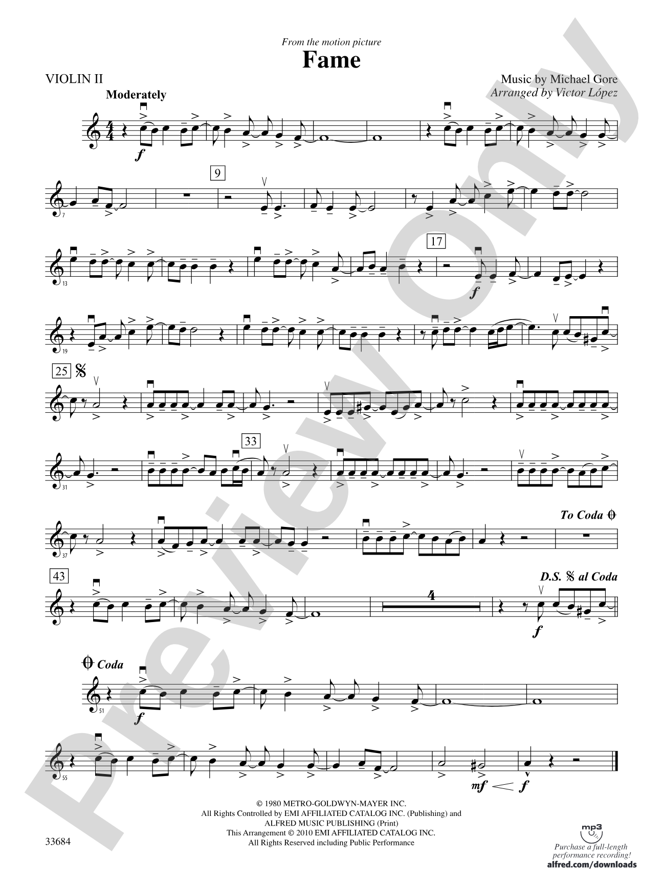 Fame (from the motion pictureFame): 2nd Violin