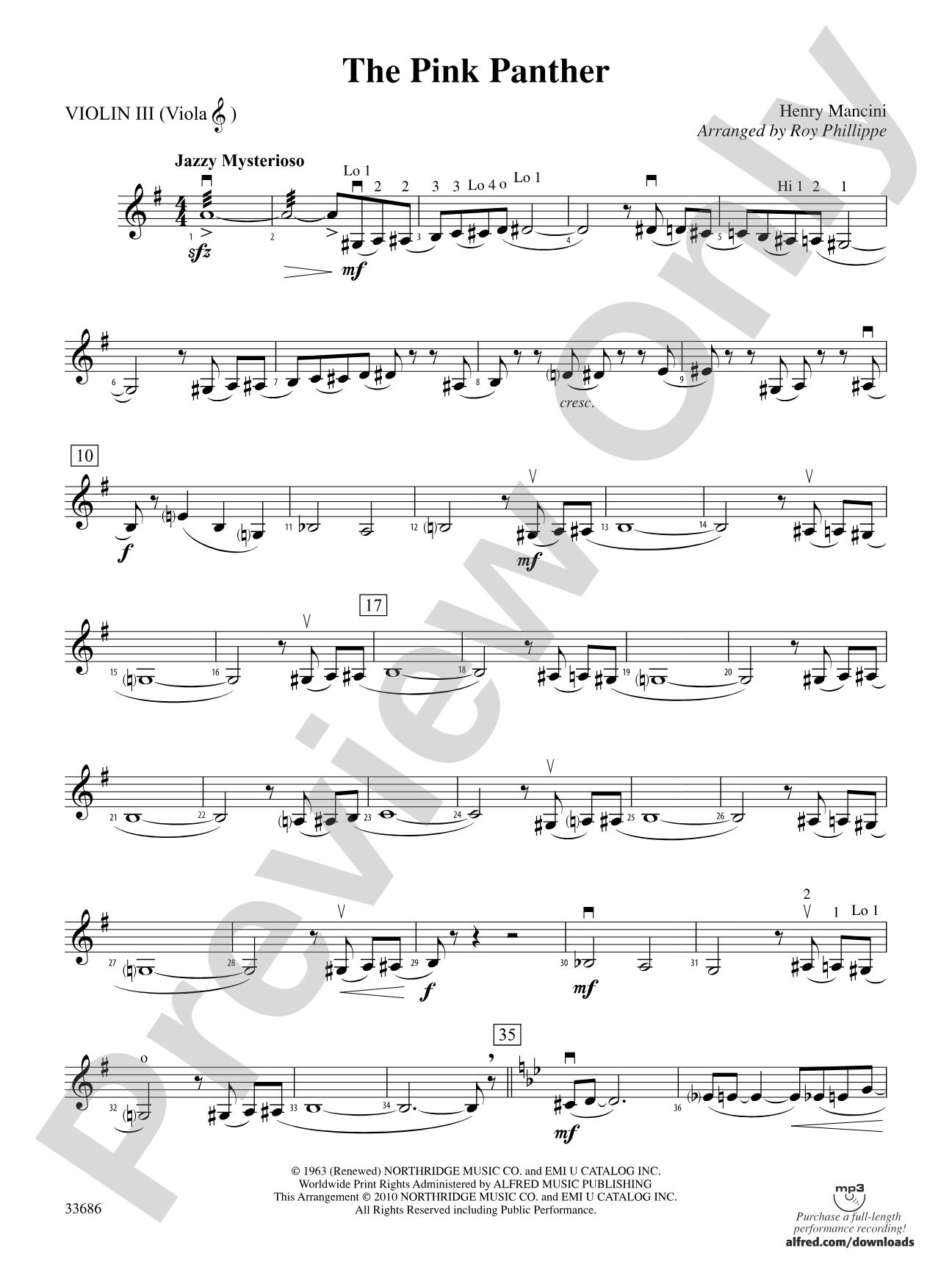 The Pink Panther: 3rd Violin (Viola [TC])