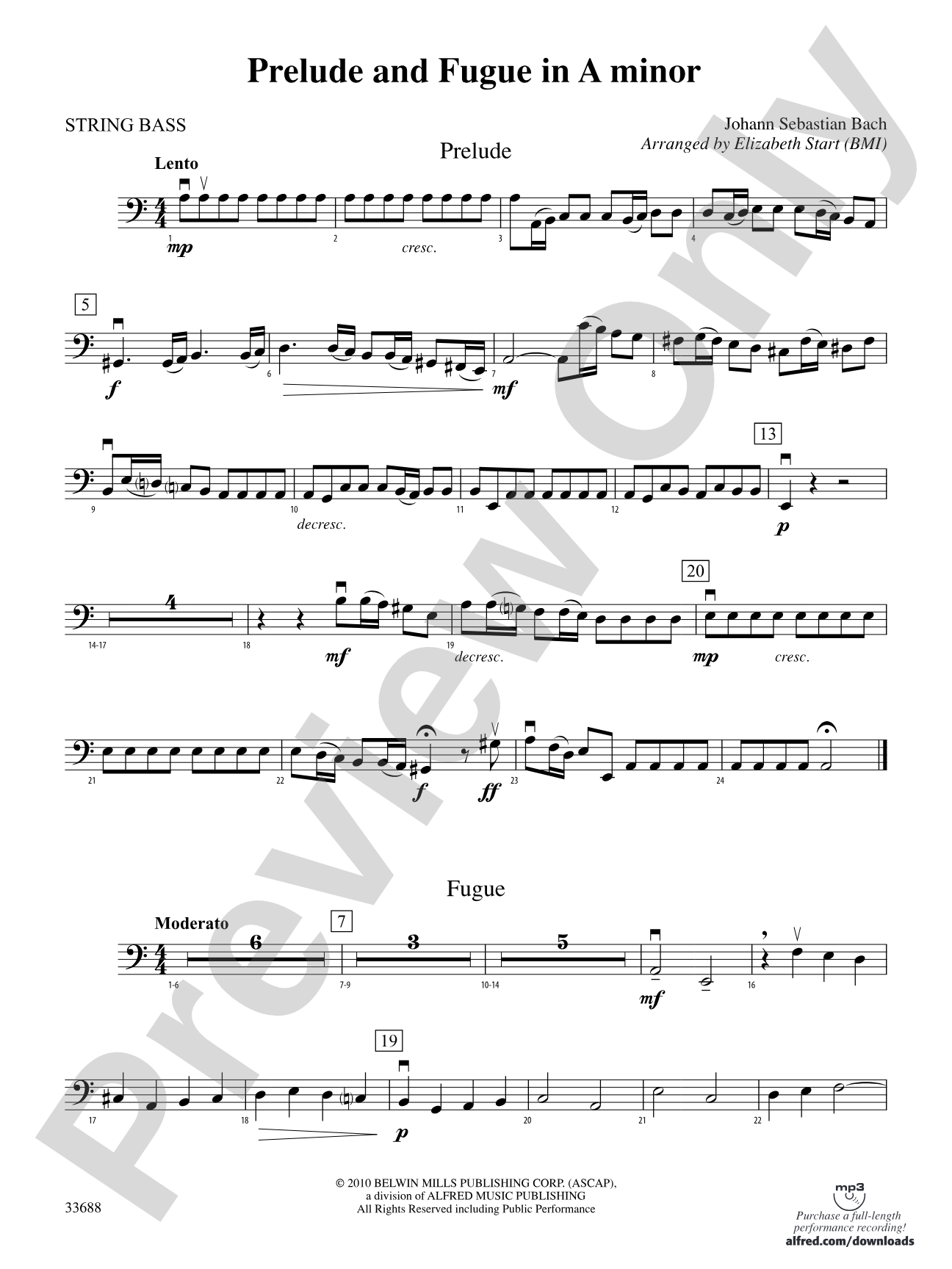 Prelude and Fugue in A Minor: String Bass