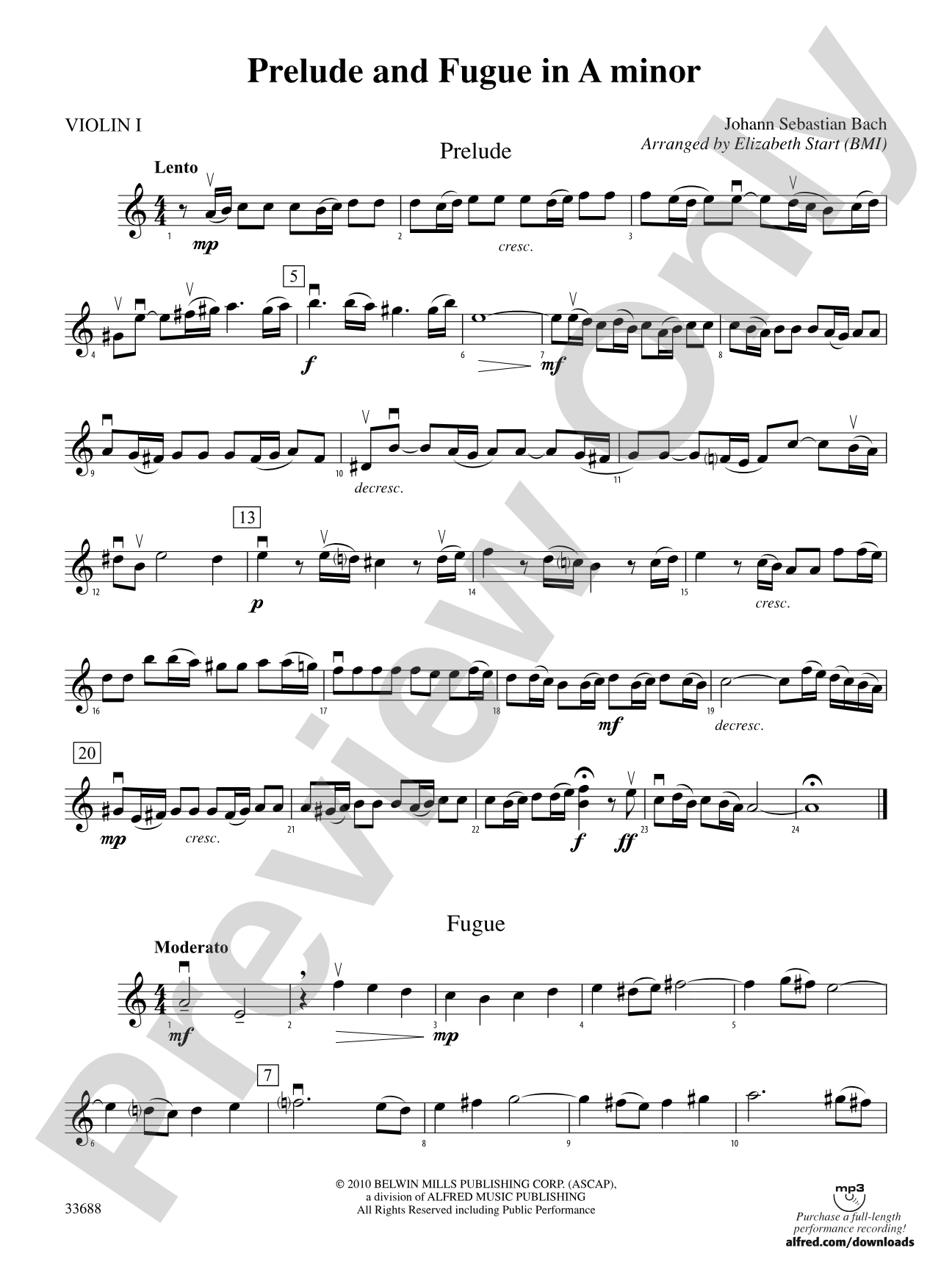 Prelude and Fugue in A Minor: 1st Violin