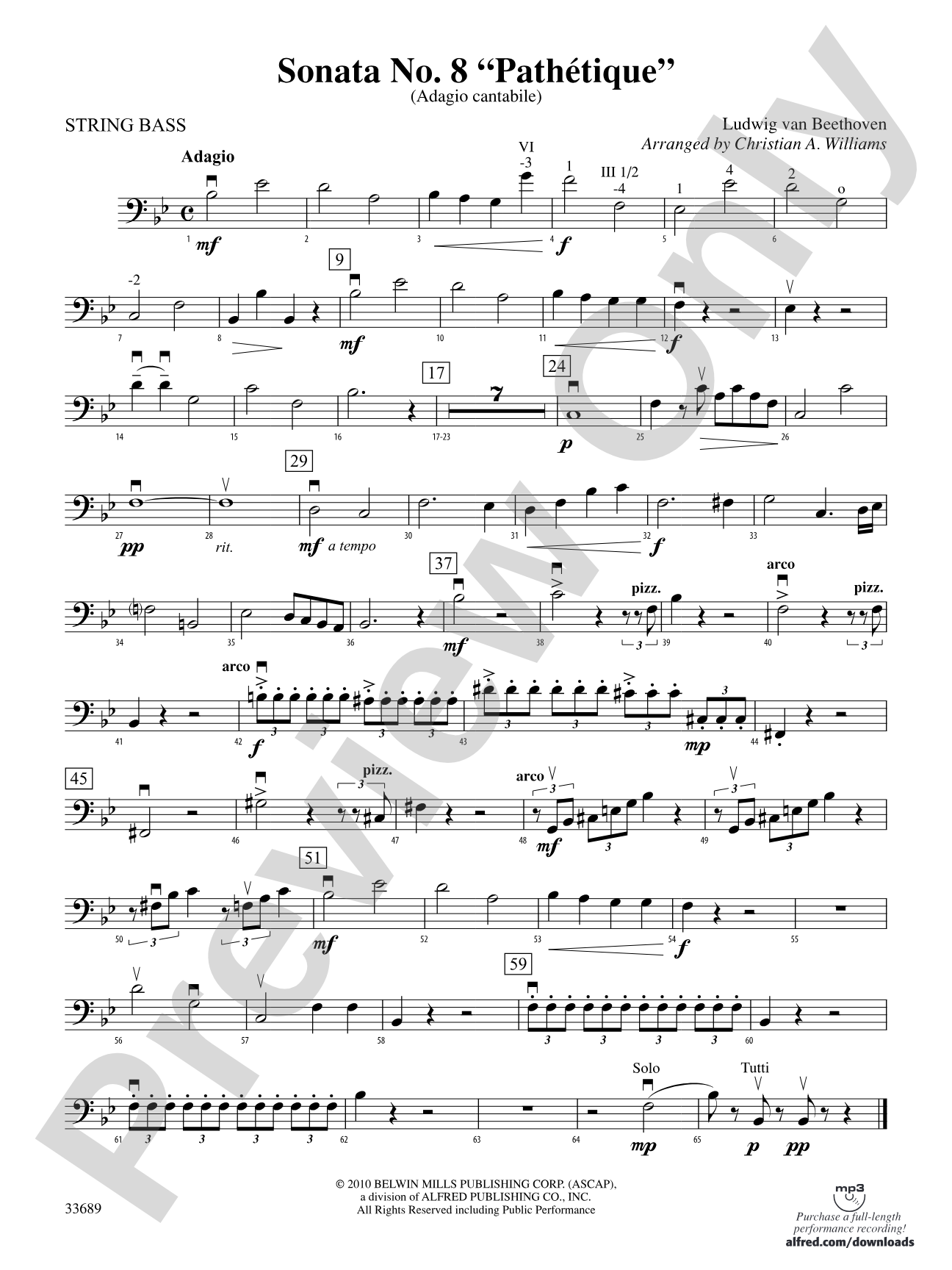 Sonata No. 8 "Pathetique": String Bass