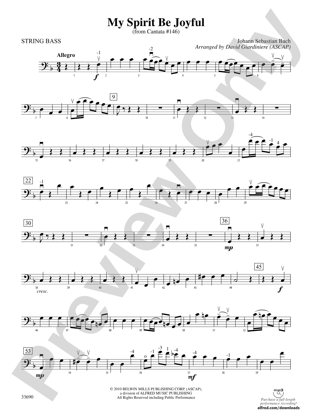 My Spirit Be Joyful (from Cantata No. 146): String Bass