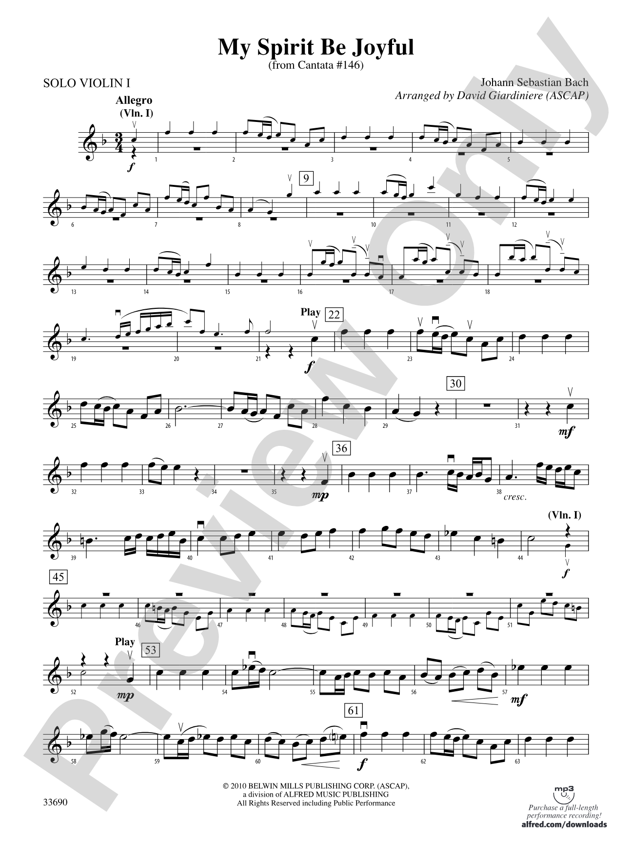 My Spirit Be Joyful (from Cantata No. 146): Solo 1st Violin