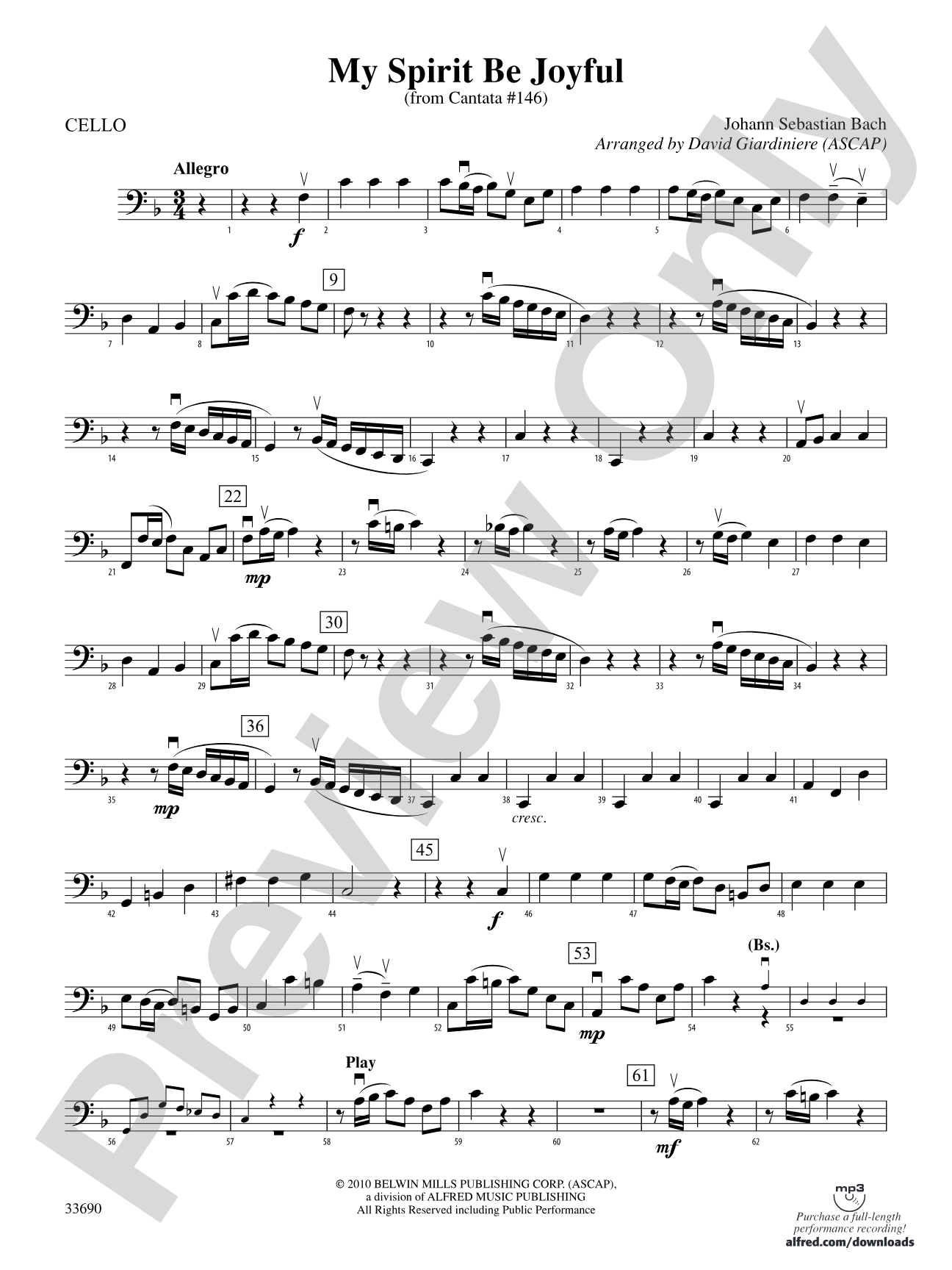 My Spirit Be Joyful (from Cantata No. 146): Cello