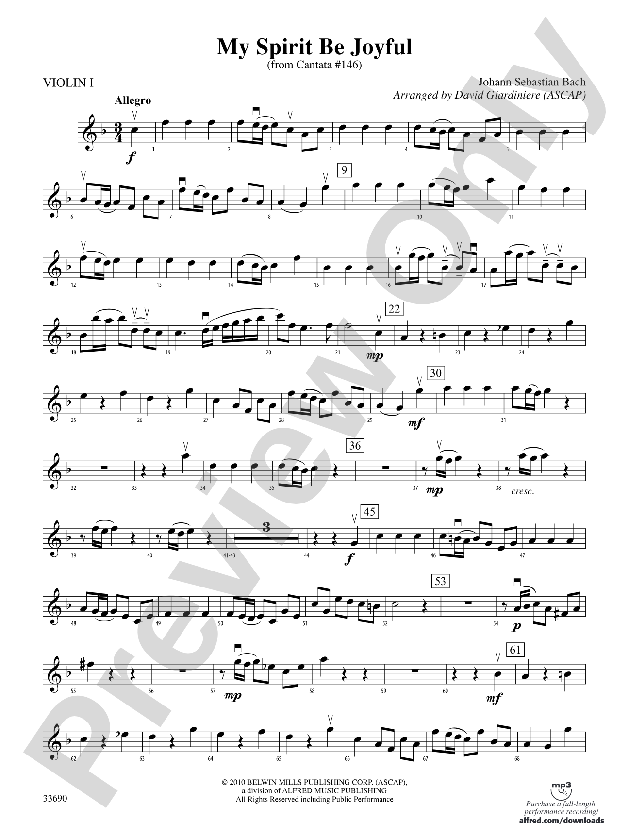 My Spirit Be Joyful (from Cantata No. 146): 1st Violin