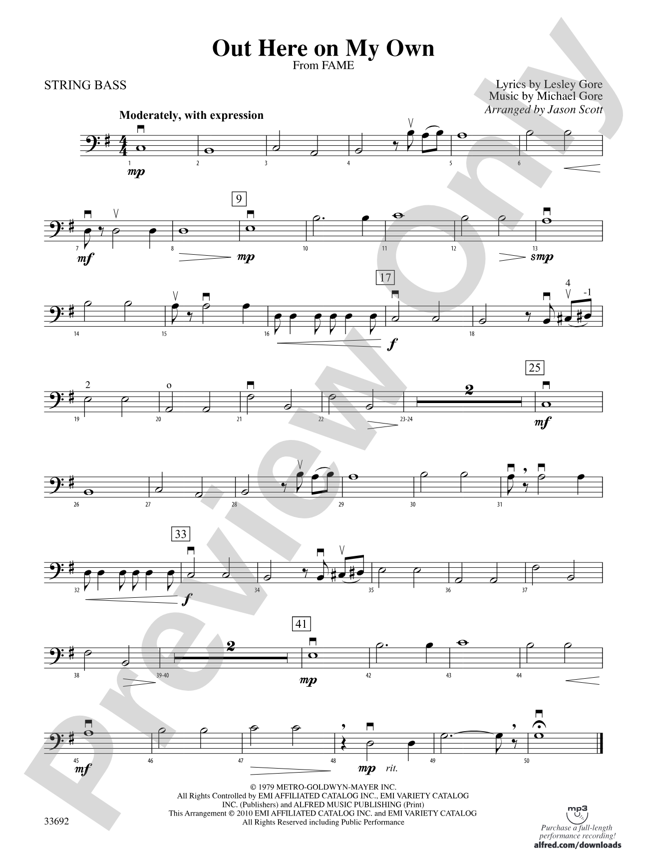 Out Here on My Own (from the motion picture Fame): String Bass