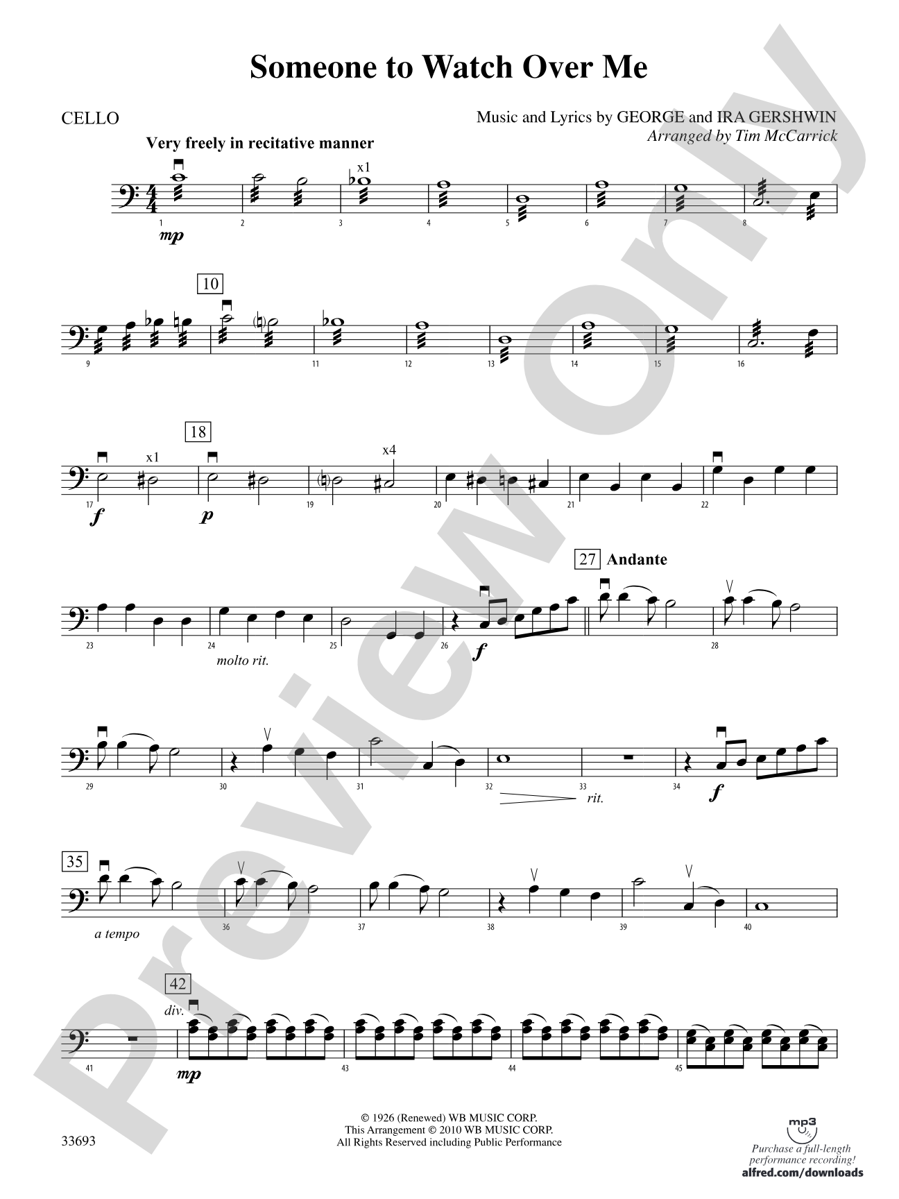 Someone to Watch Over Me: Cello