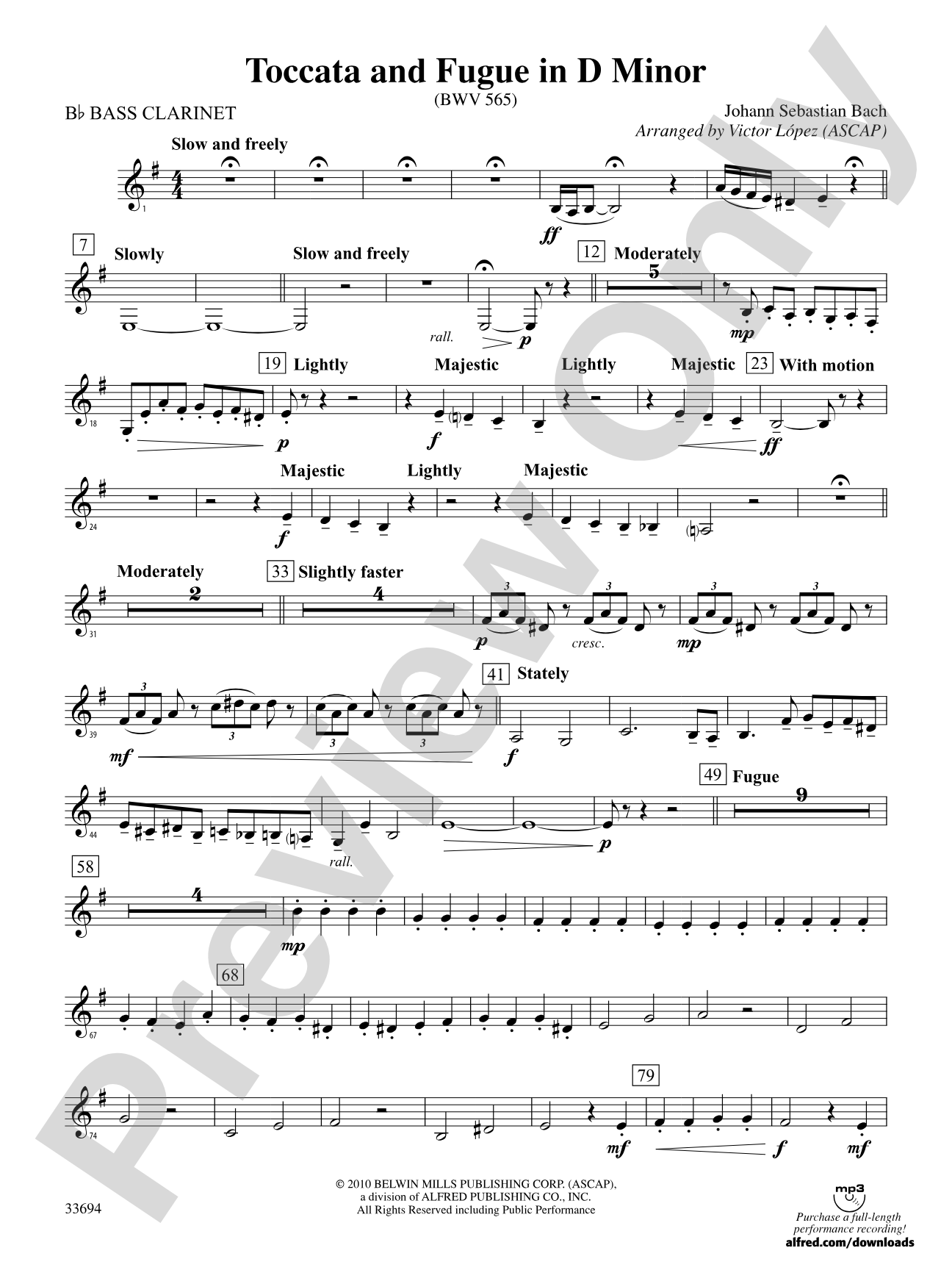 Toccata and Fugue in D Minor: B-flat Bass Clarinet