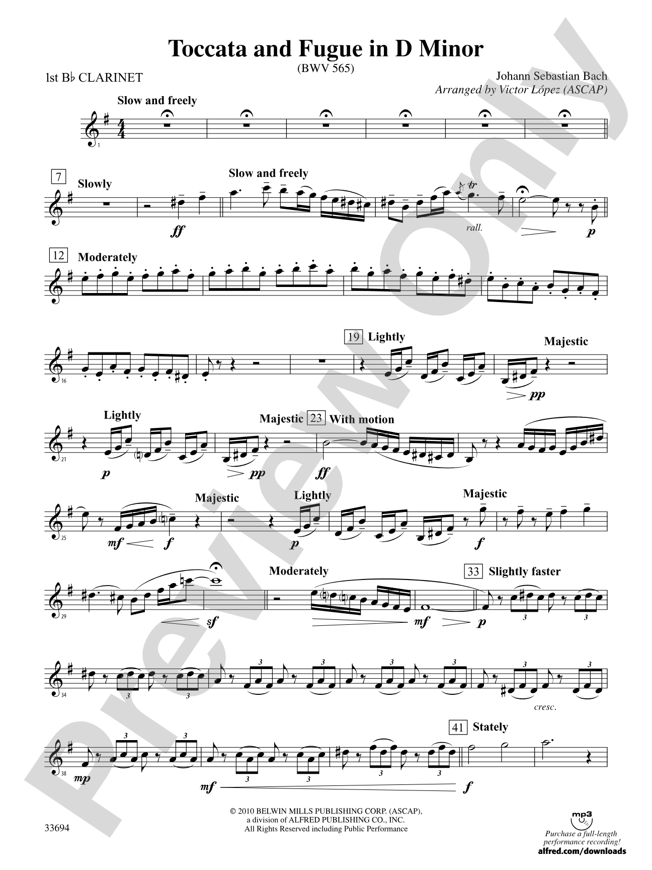 Toccata and Fugue in D Minor: 1st B-flat Clarinet