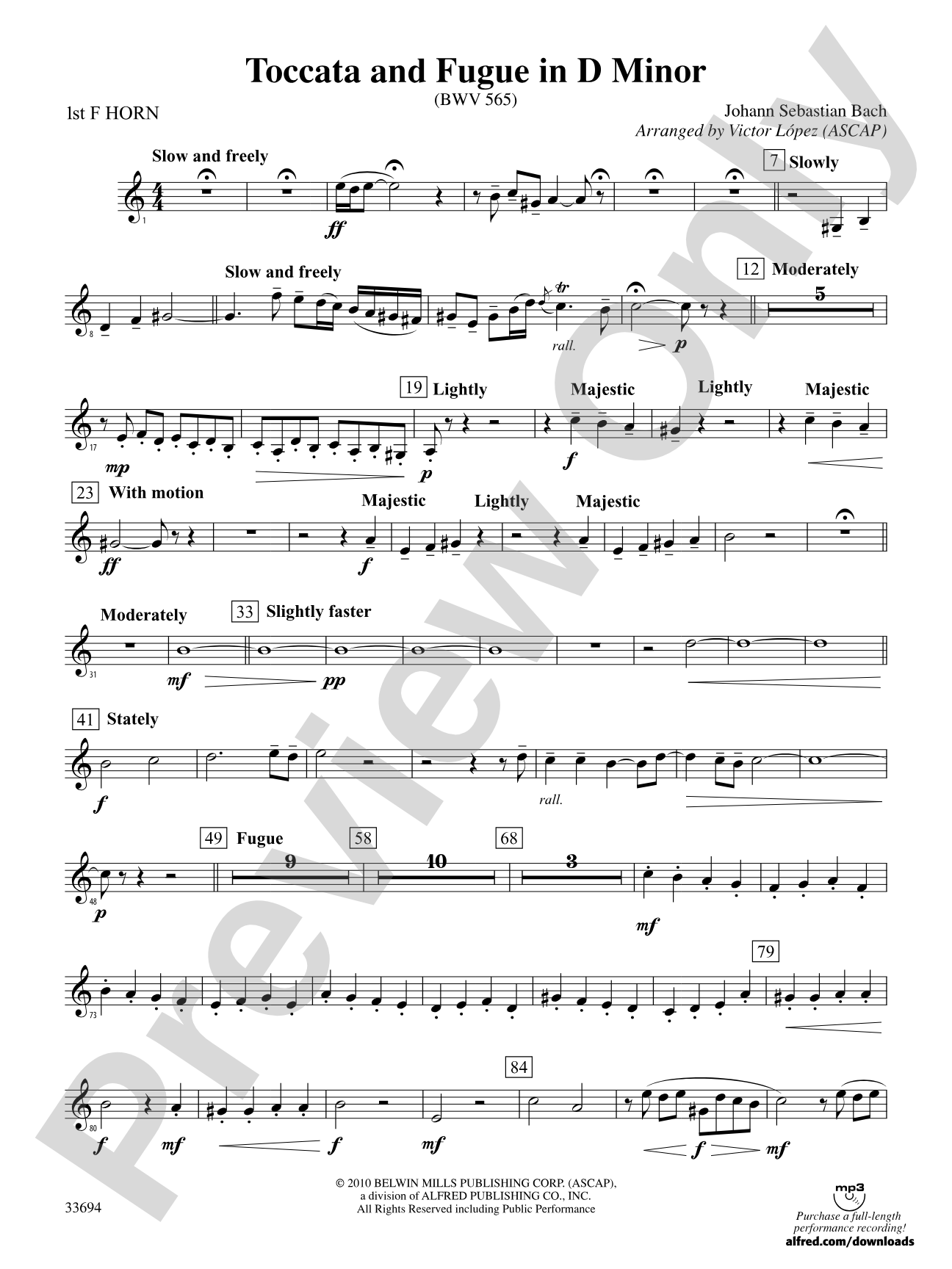 Toccata and Fugue in D Minor: 1st F Horn