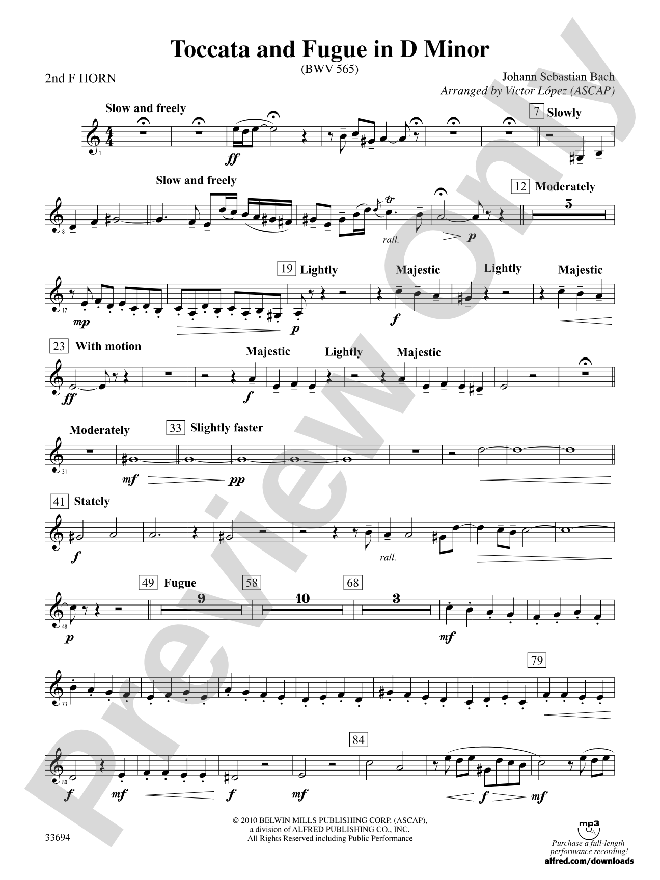 Toccata and Fugue in D Minor: 2nd F Horn