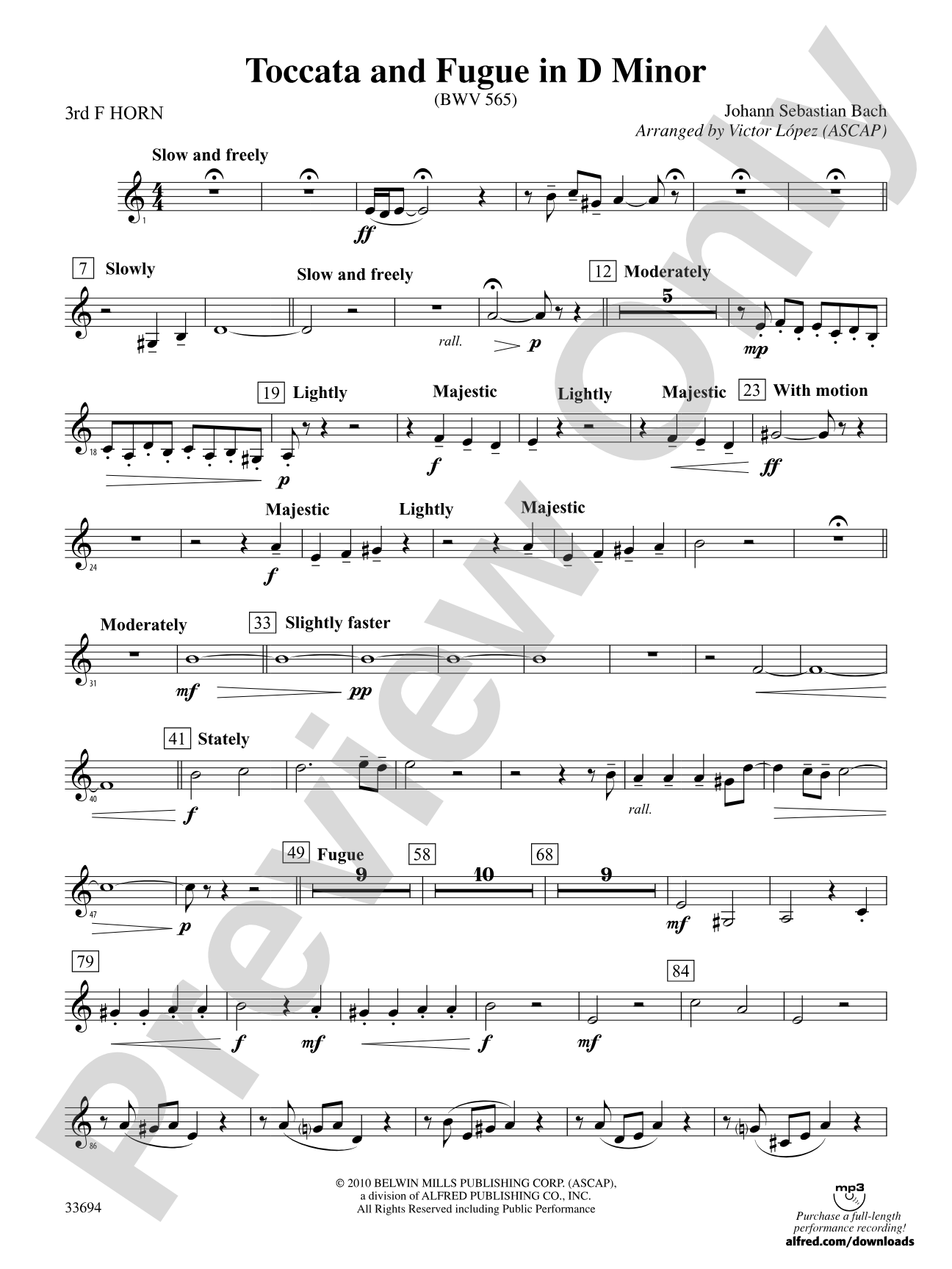Toccata and Fugue in D Minor: 3rd F Horn