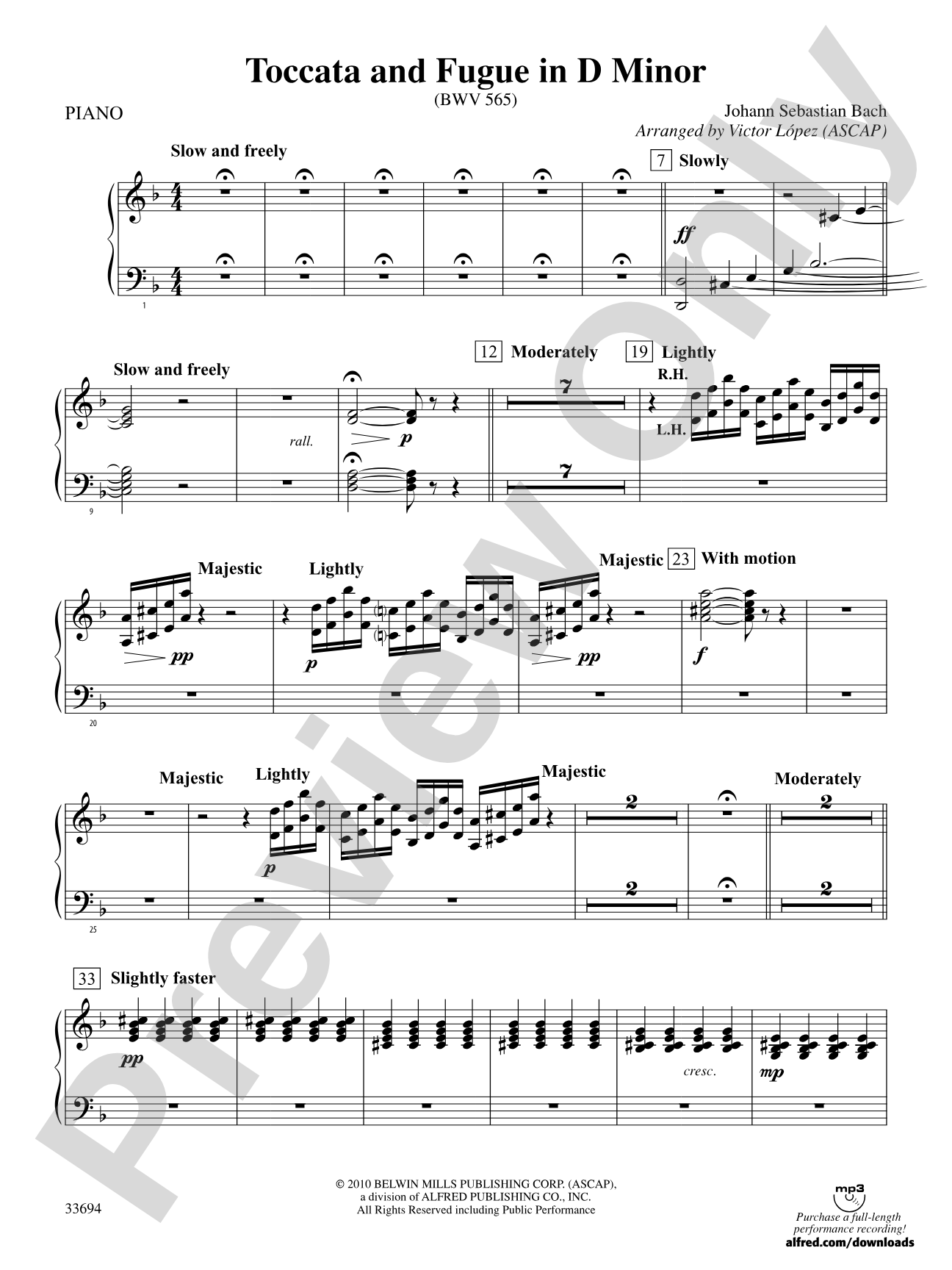 Toccata and Fugue in D Minor: Piano Accompaniment