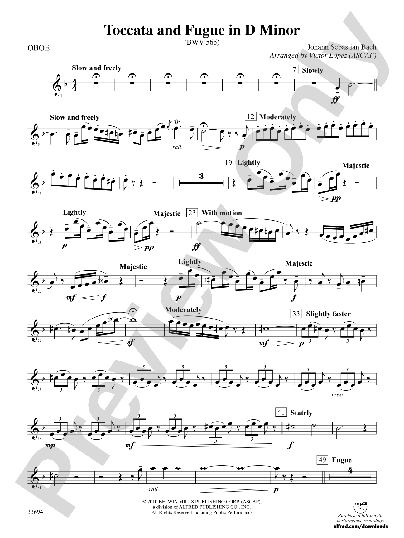 Toccata and Fugue in D Minor: Oboe