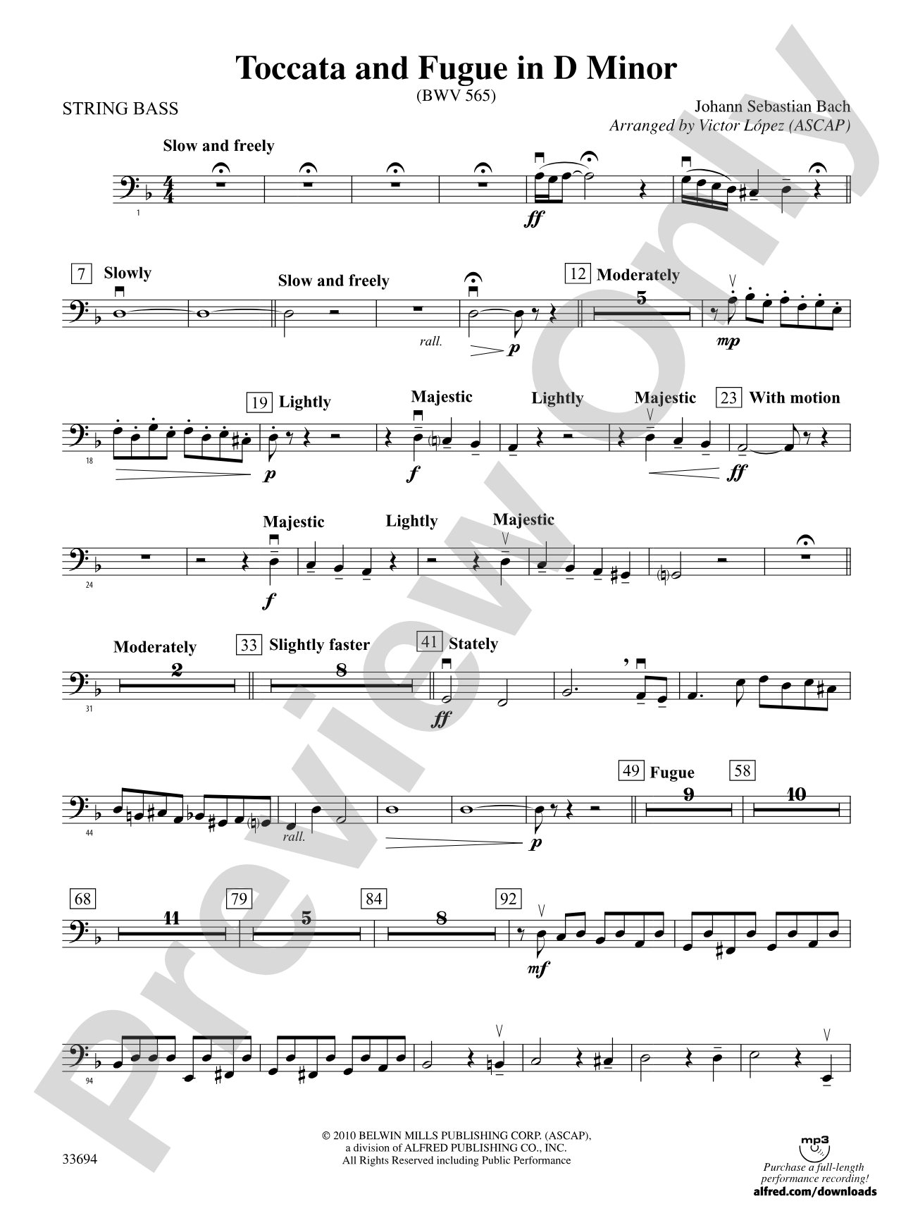 Toccata and Fugue in D Minor: String Bass