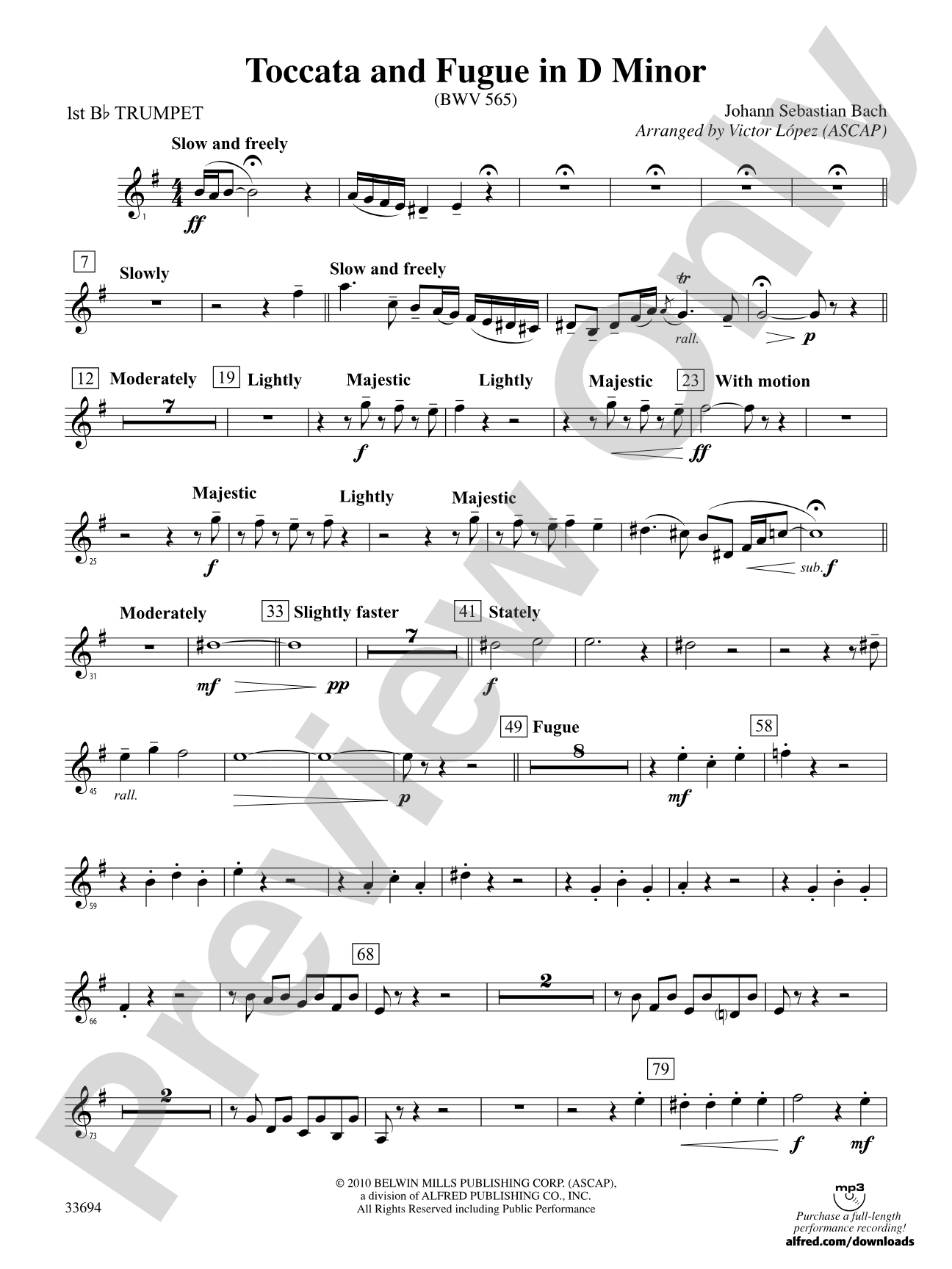 Toccata and Fugue in D Minor: 1st B-flat Trumpet