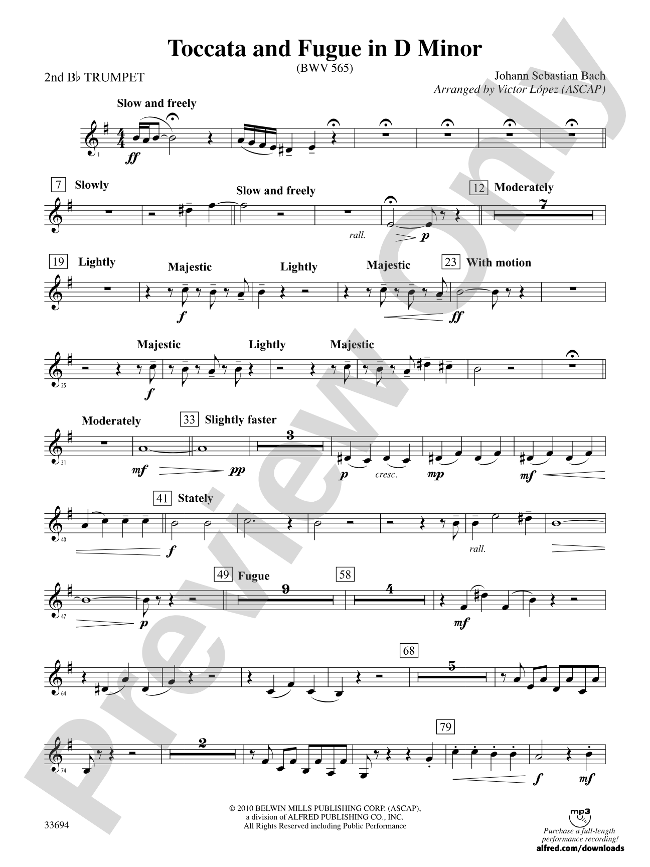 Toccata and Fugue in D Minor: 2nd B-flat Trumpet