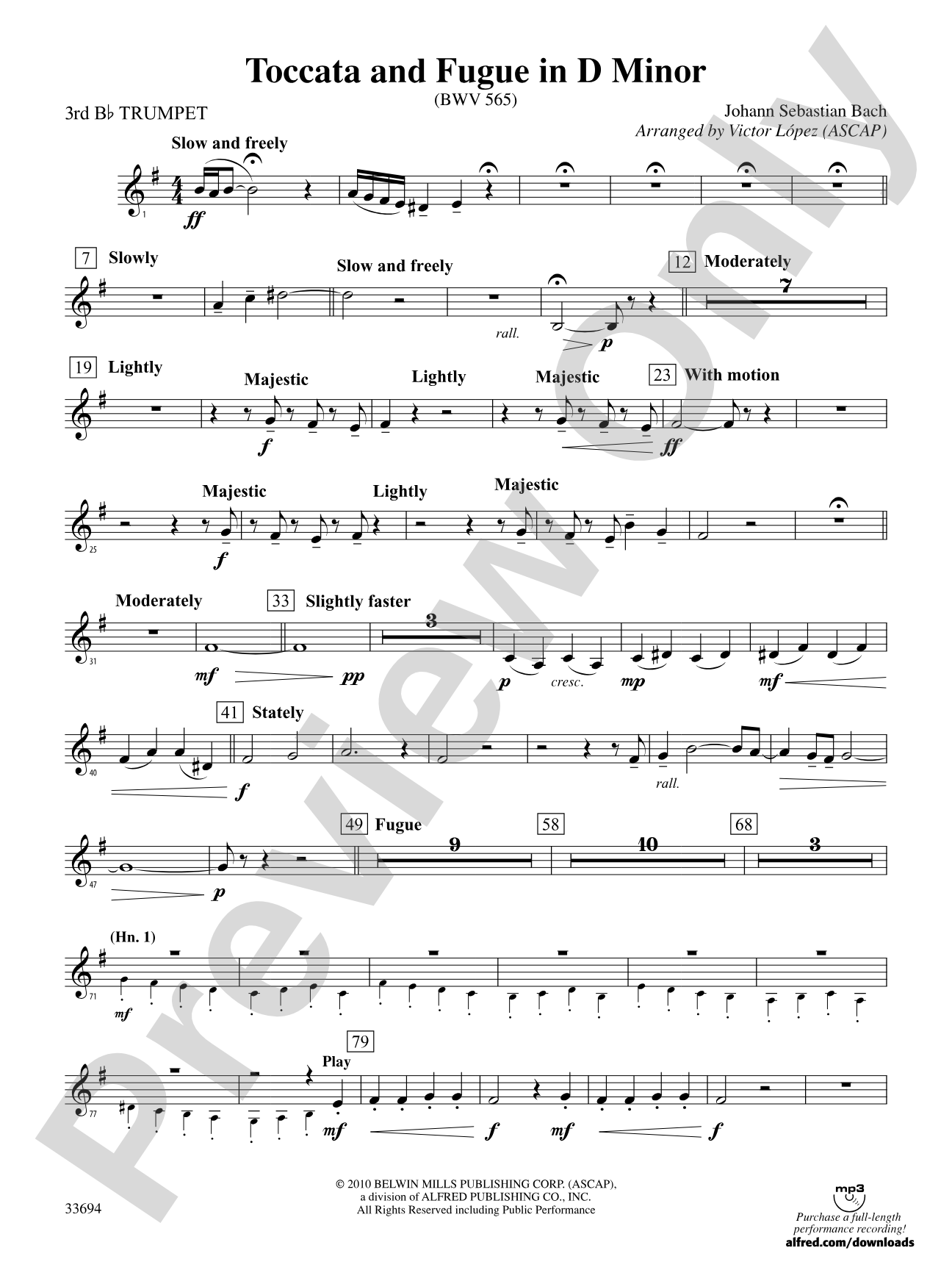 Toccata and Fugue in D Minor: 3rd B-flat Trumpet