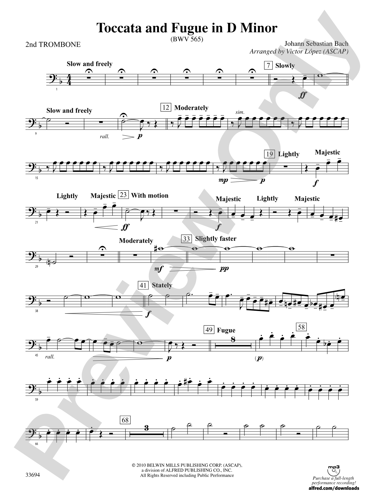 Toccata and Fugue in D Minor: 2nd Trombone
