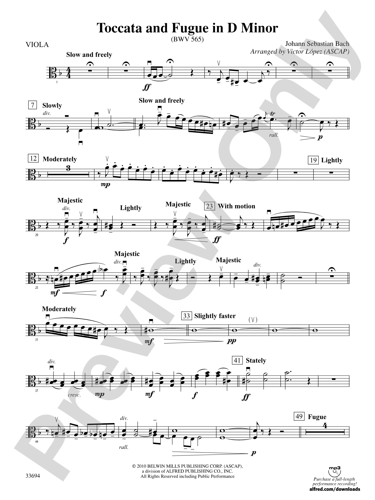 Toccata and Fugue in D Minor: Viola
