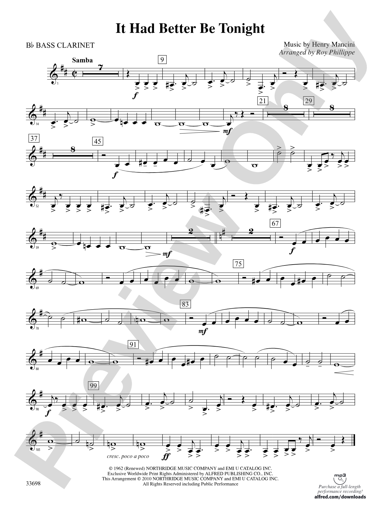 It Had Better Be Tonight (from The Pink Panther): B-flat Bass Clarinet