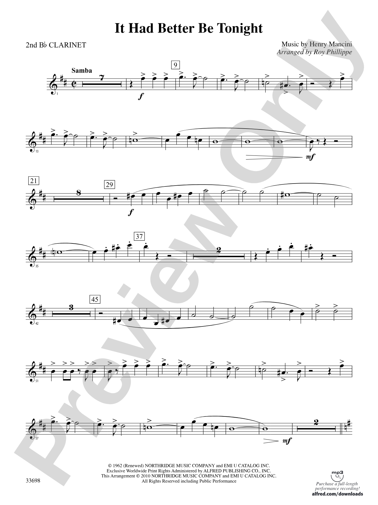 It Had Better Be Tonight (from The Pink Panther): 2nd B-flat Clarinet