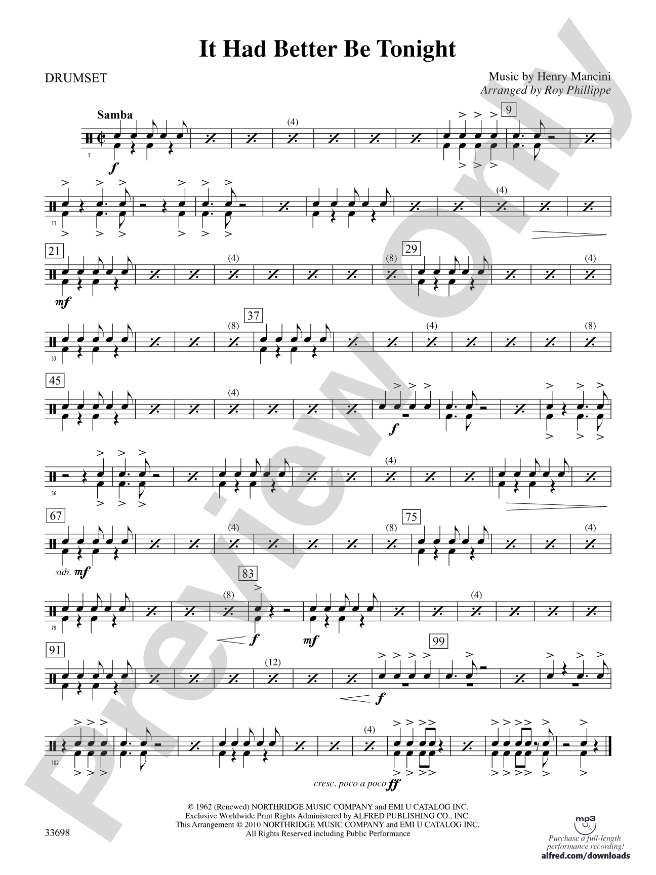 It Had Better Be Tonight (from The Pink Panther): Drums