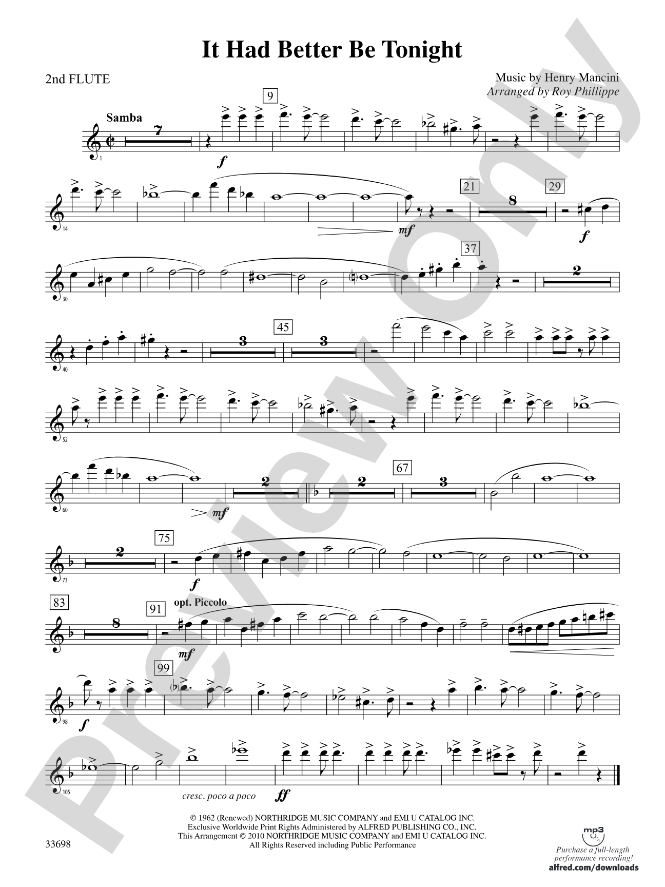 It Had Better Be Tonight (from The Pink Panther): 2nd Flute