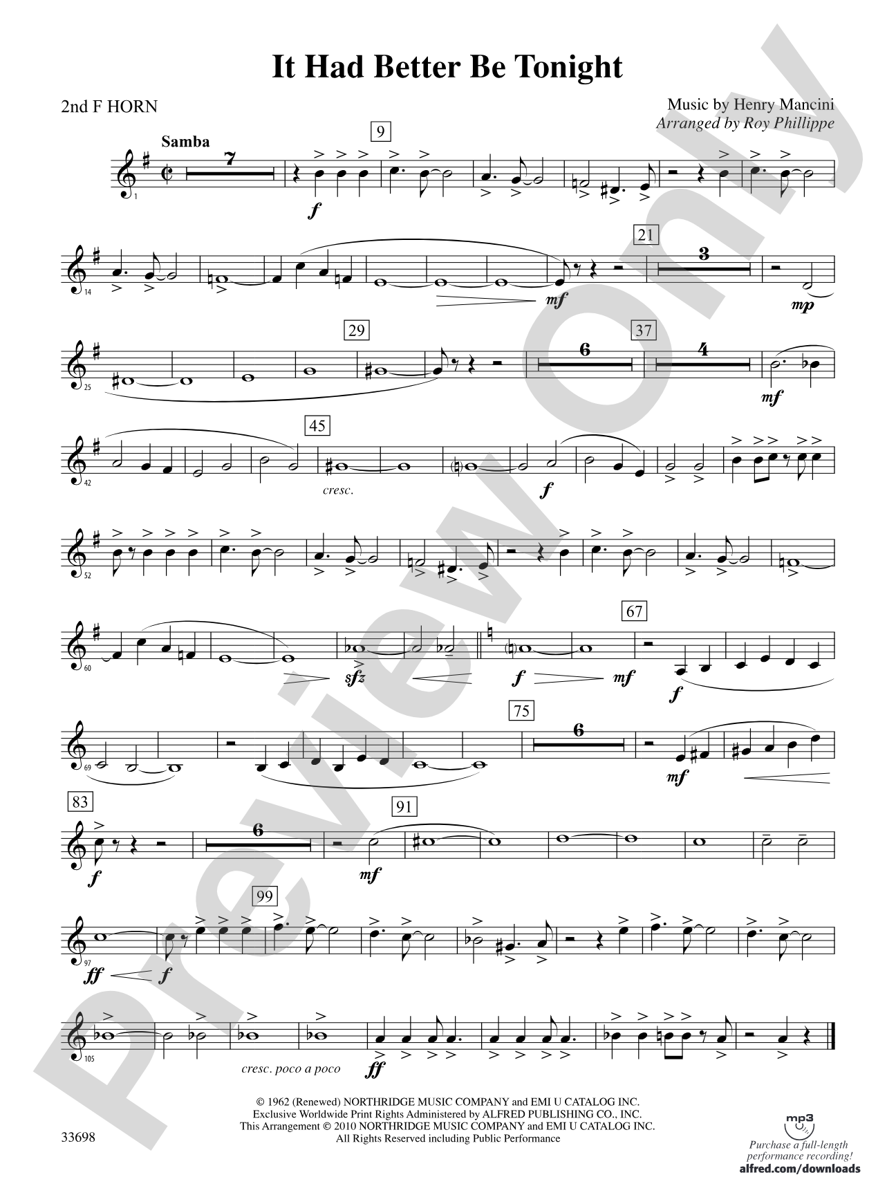 It Had Better Be Tonight (from The Pink Panther): 2nd F Horn