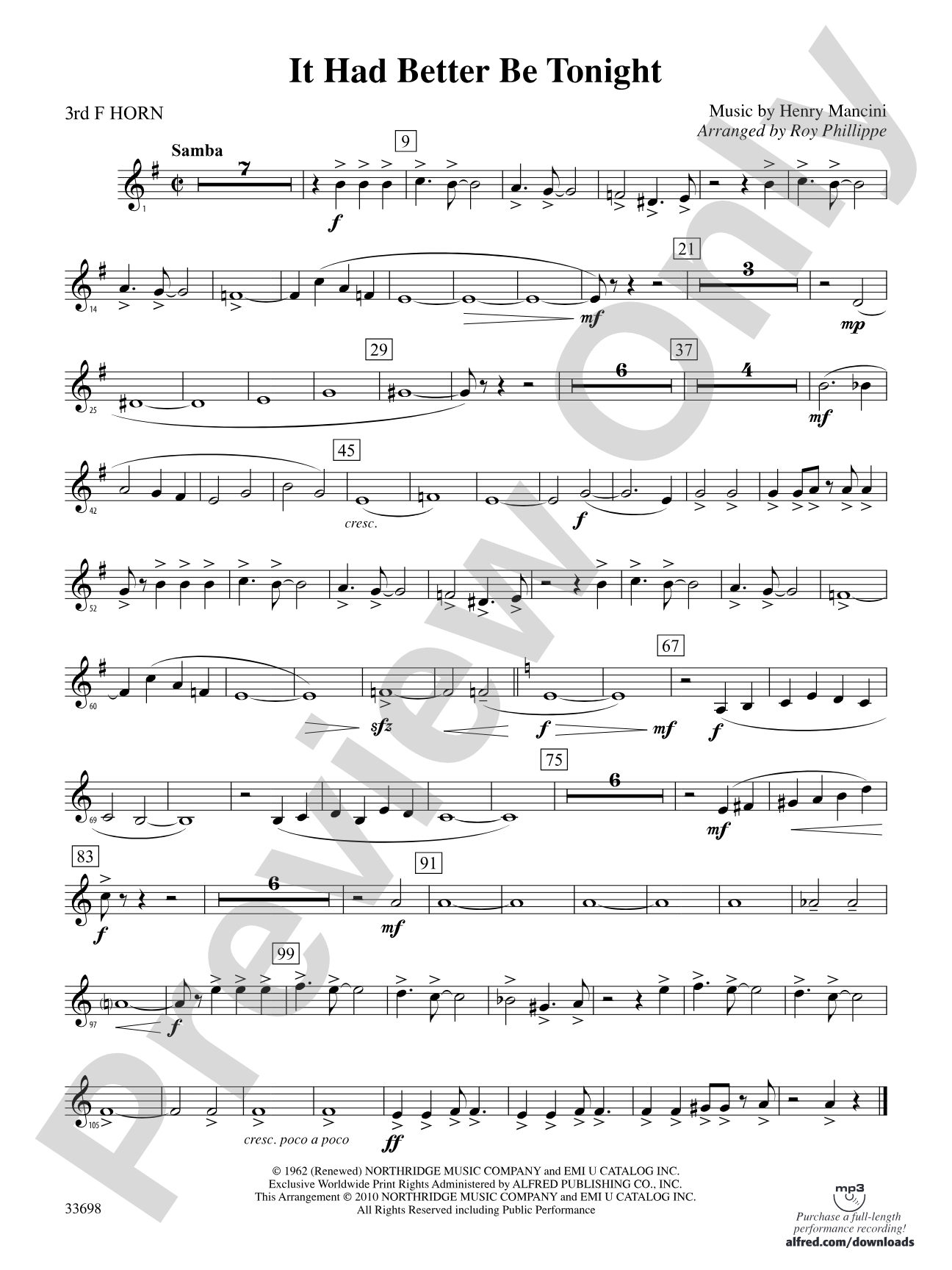 It Had Better Be Tonight (from The Pink Panther): 3rd F Horn