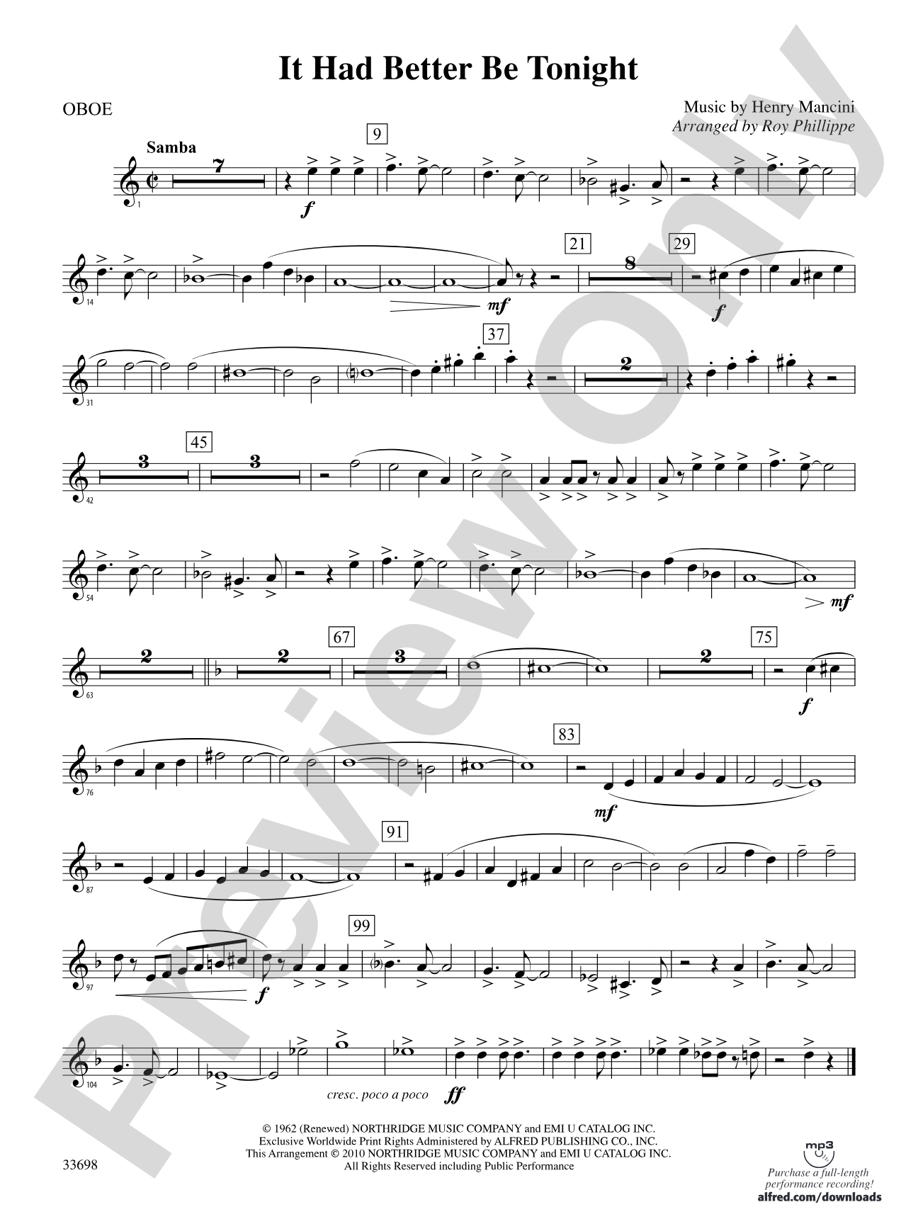 It Had Better Be Tonight (from The Pink Panther): Oboe