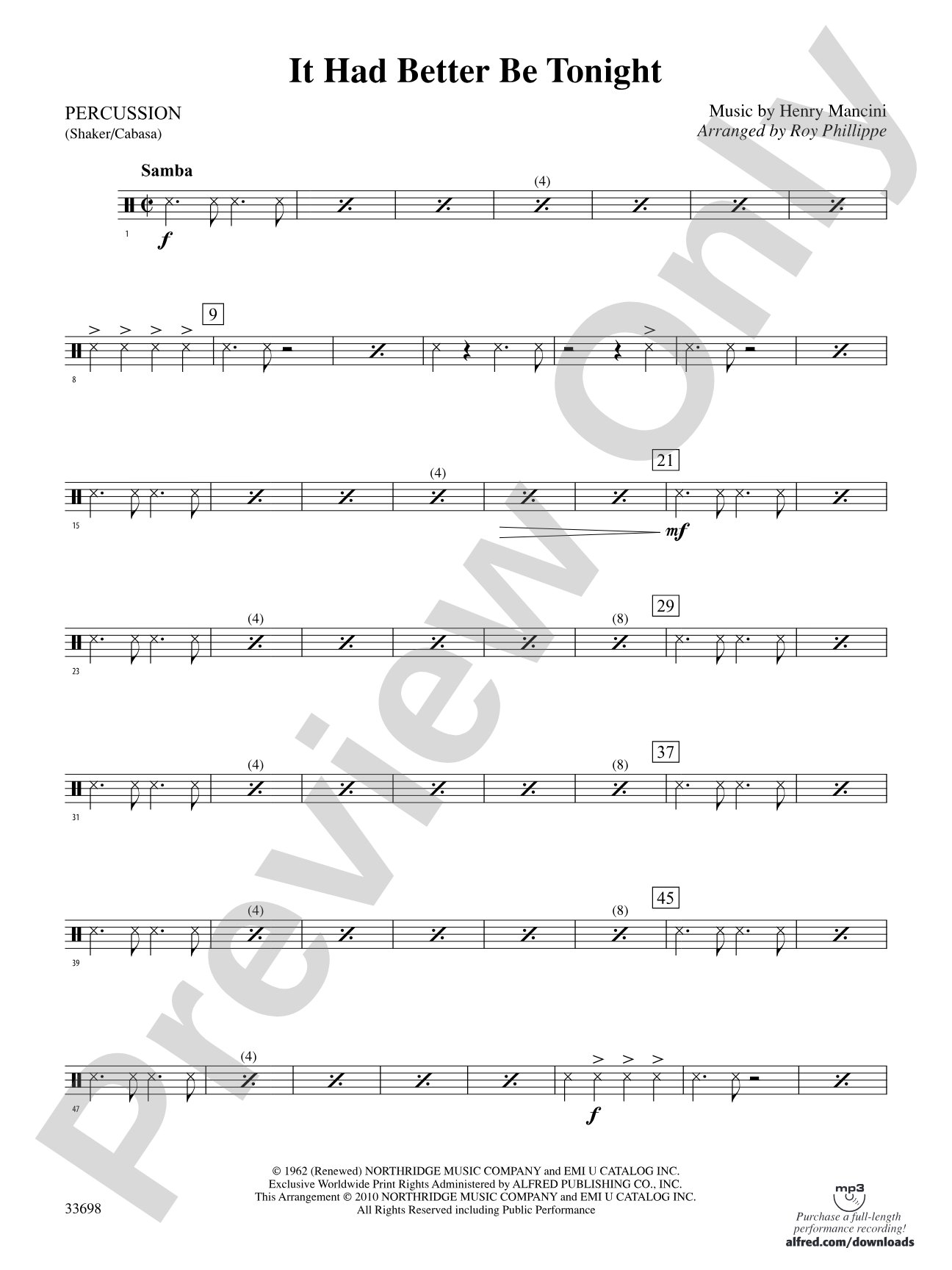 It Had Better Be Tonight (from The Pink Panther): 1st Percussion