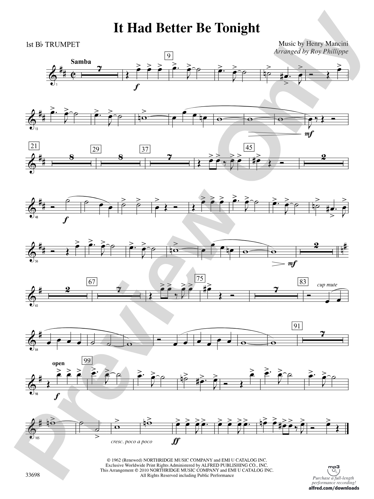 It Had Better Be Tonight (from The Pink Panther): 1st B-flat Trumpet