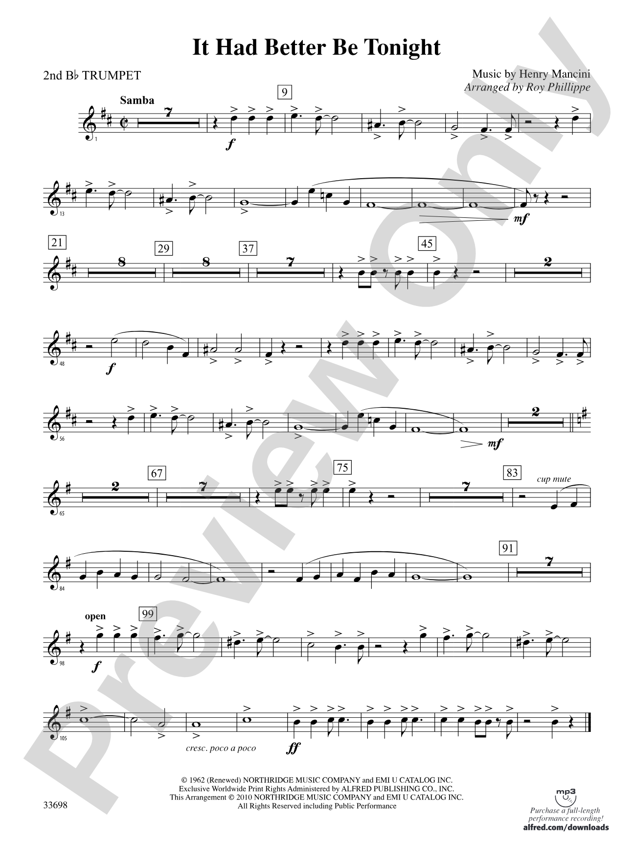 It Had Better Be Tonight (from The Pink Panther): 2nd B-flat Trumpet