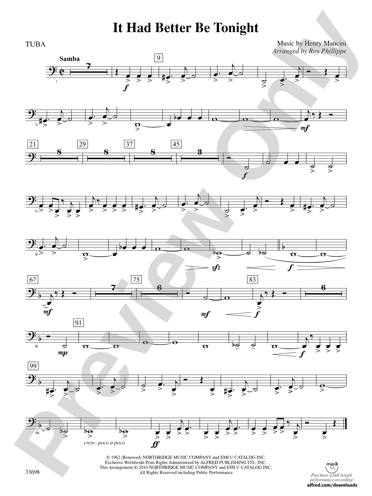 It Had Better Be Tonight (from The Pink Panther): Tuba