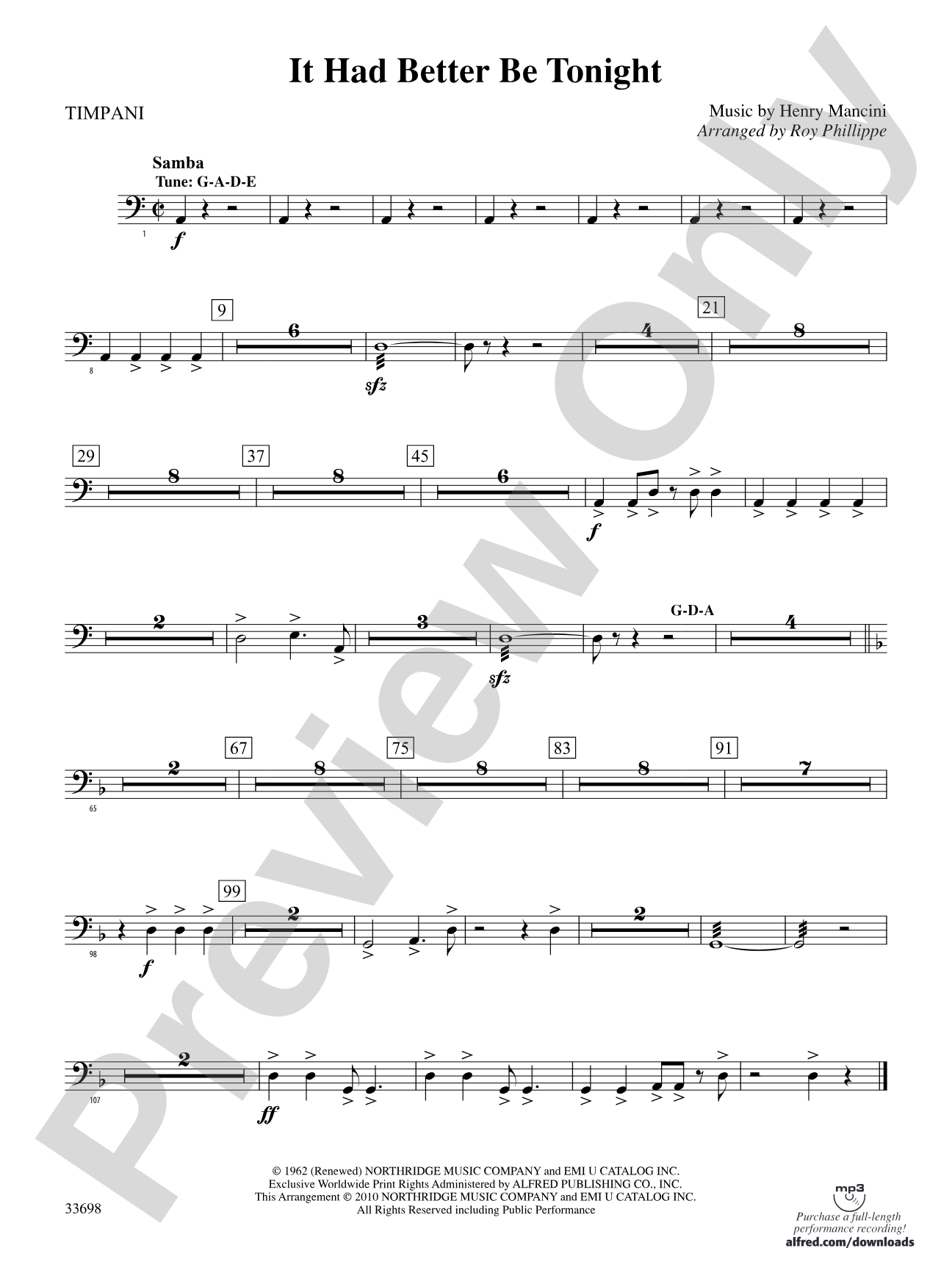It Had Better Be Tonight (from The Pink Panther): Timpani